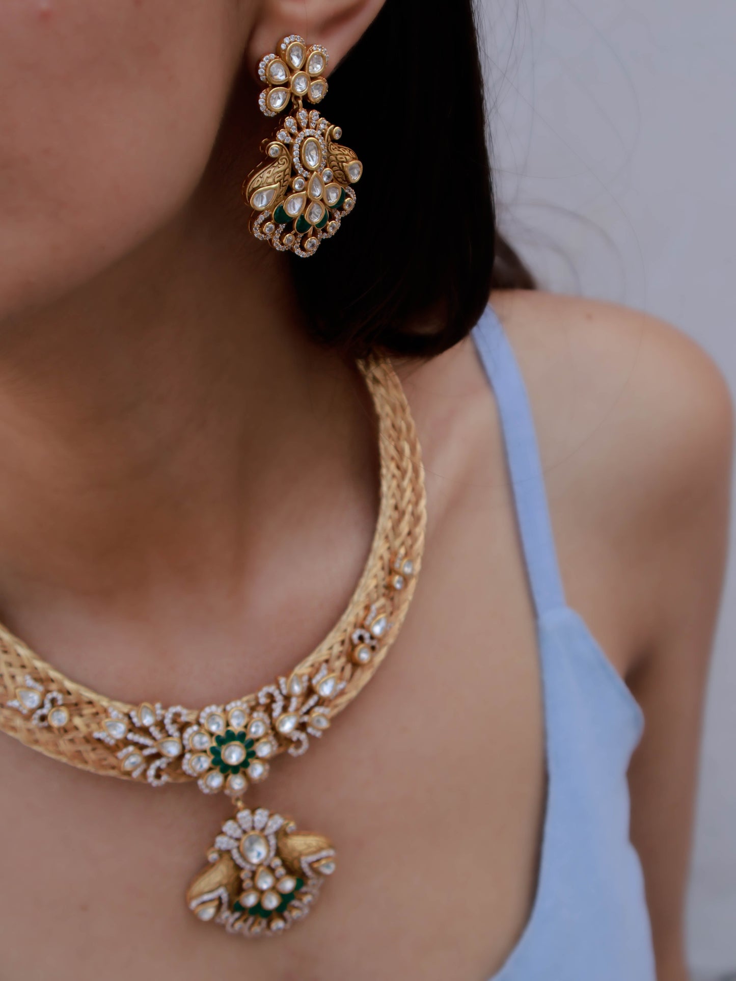 Cia Green Polki Hasli Necklace Set