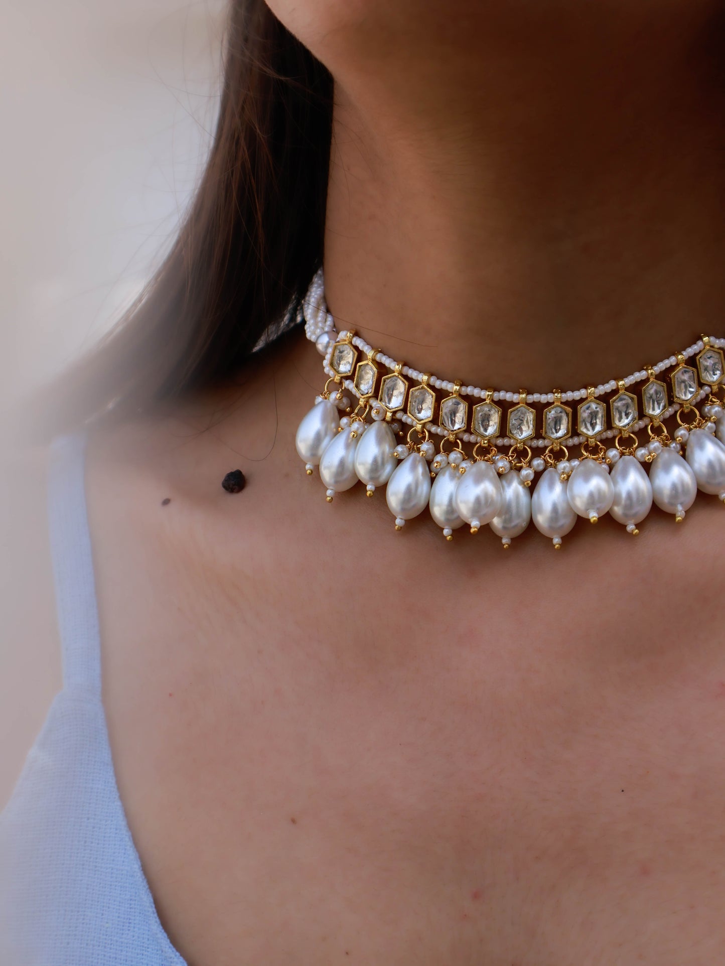 Azeem Pearl Kundan Choker Necklace