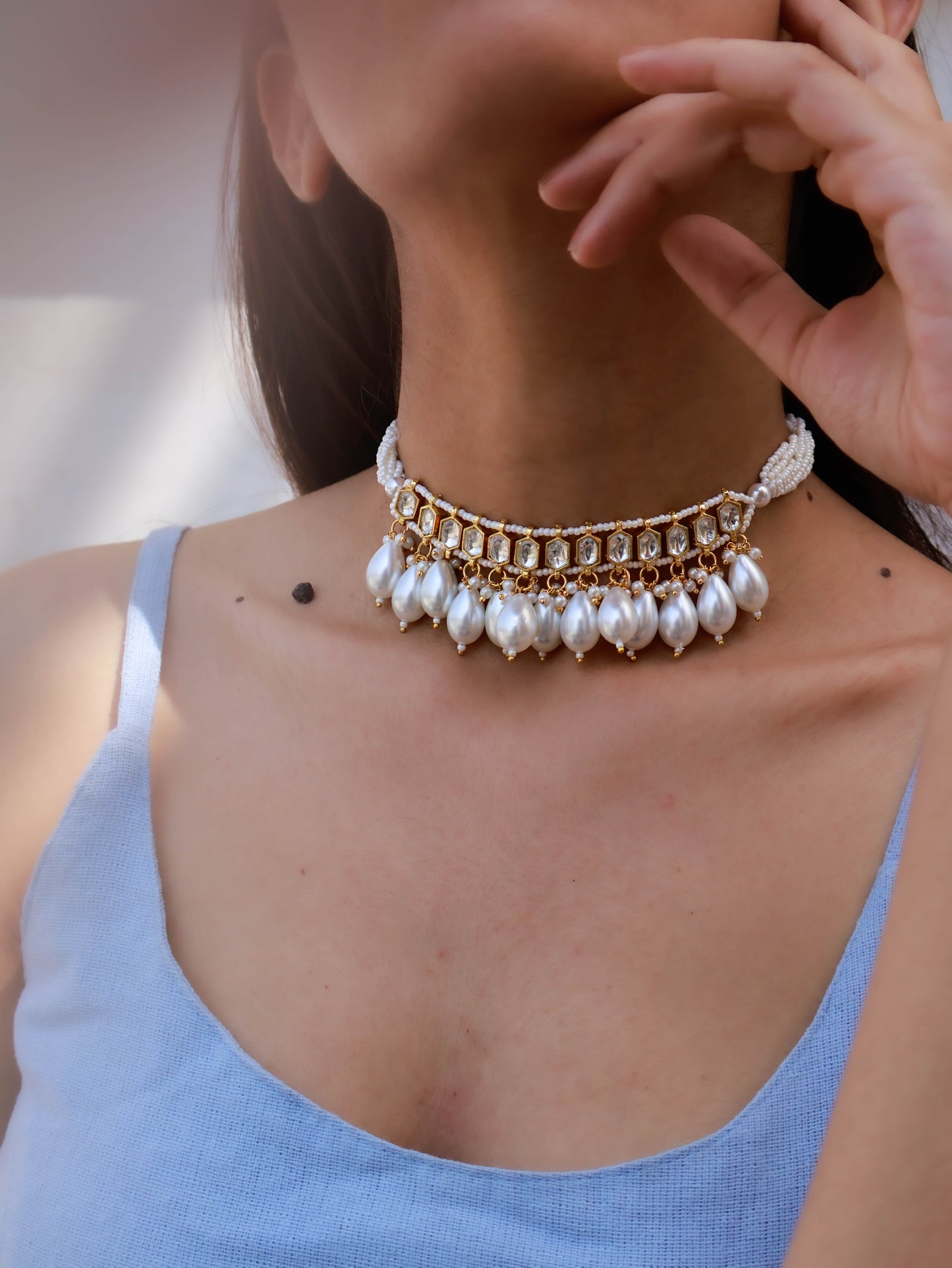 Azeem Pearl Kundan Choker Necklace