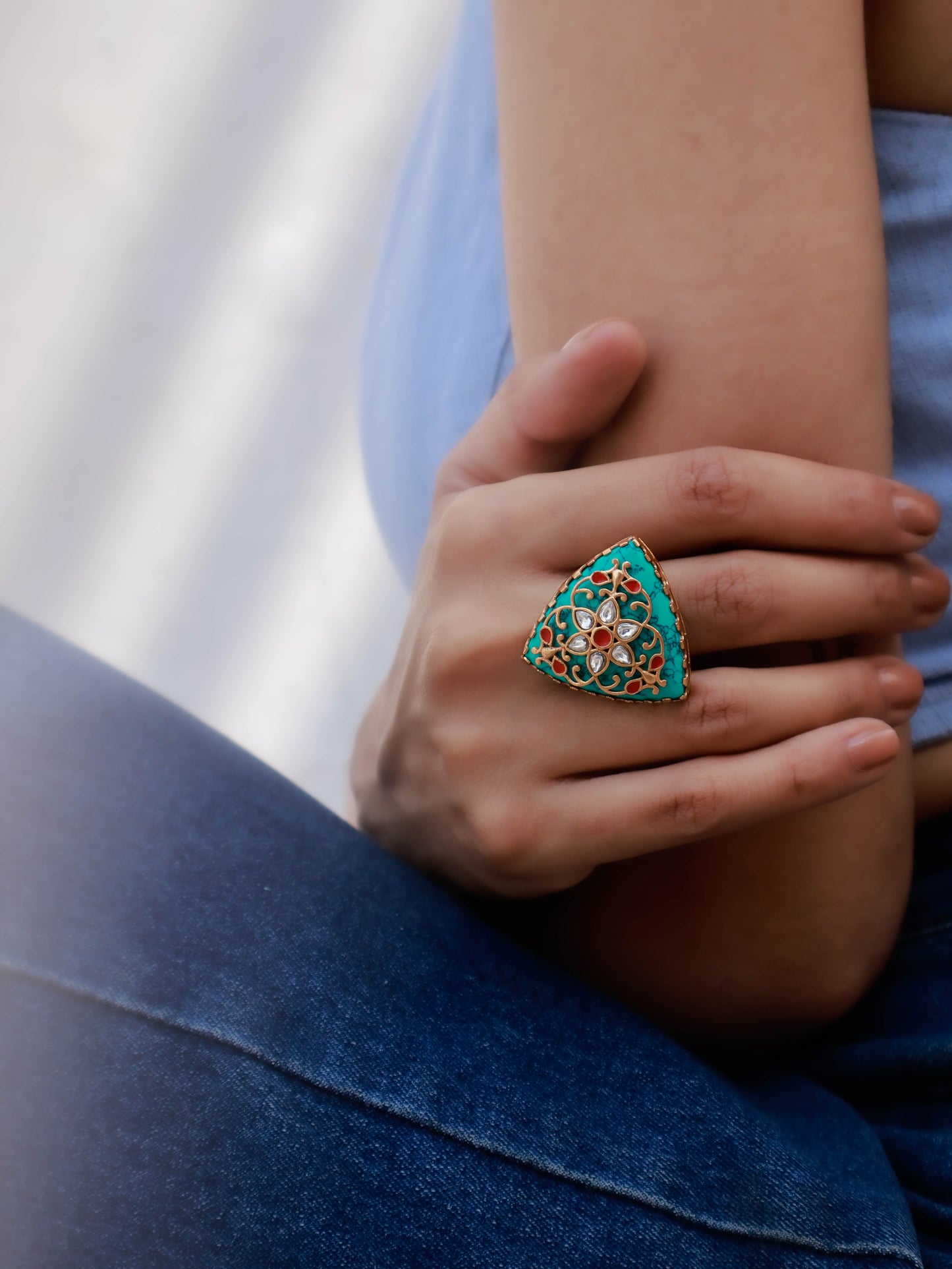 Neptune Turquoise Kundan Ring