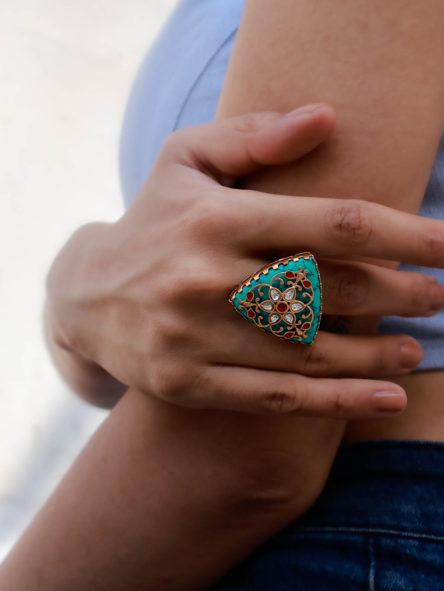 Neptune Turquoise Kundan Ring