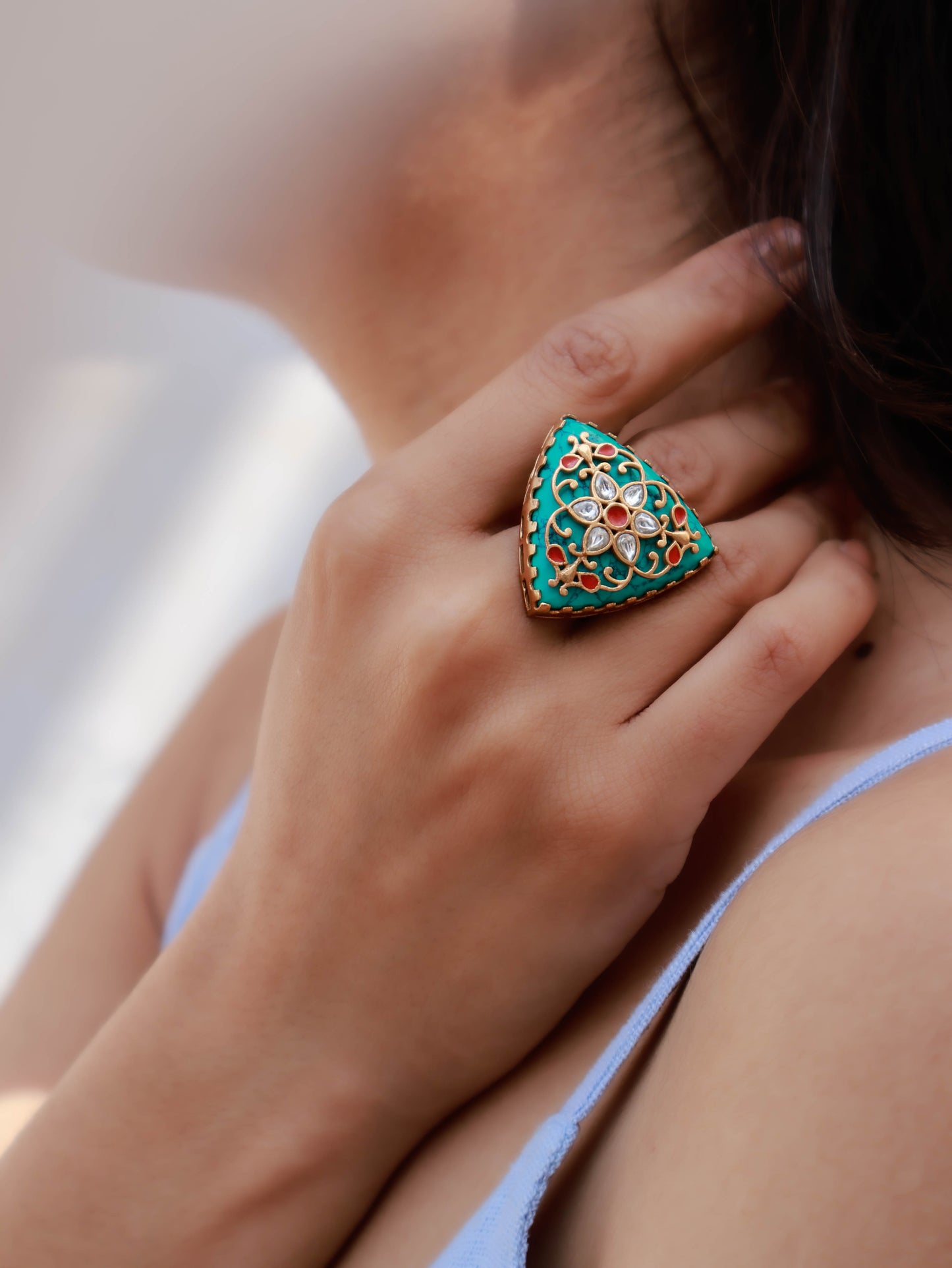 Neptune Turquoise Kundan Ring