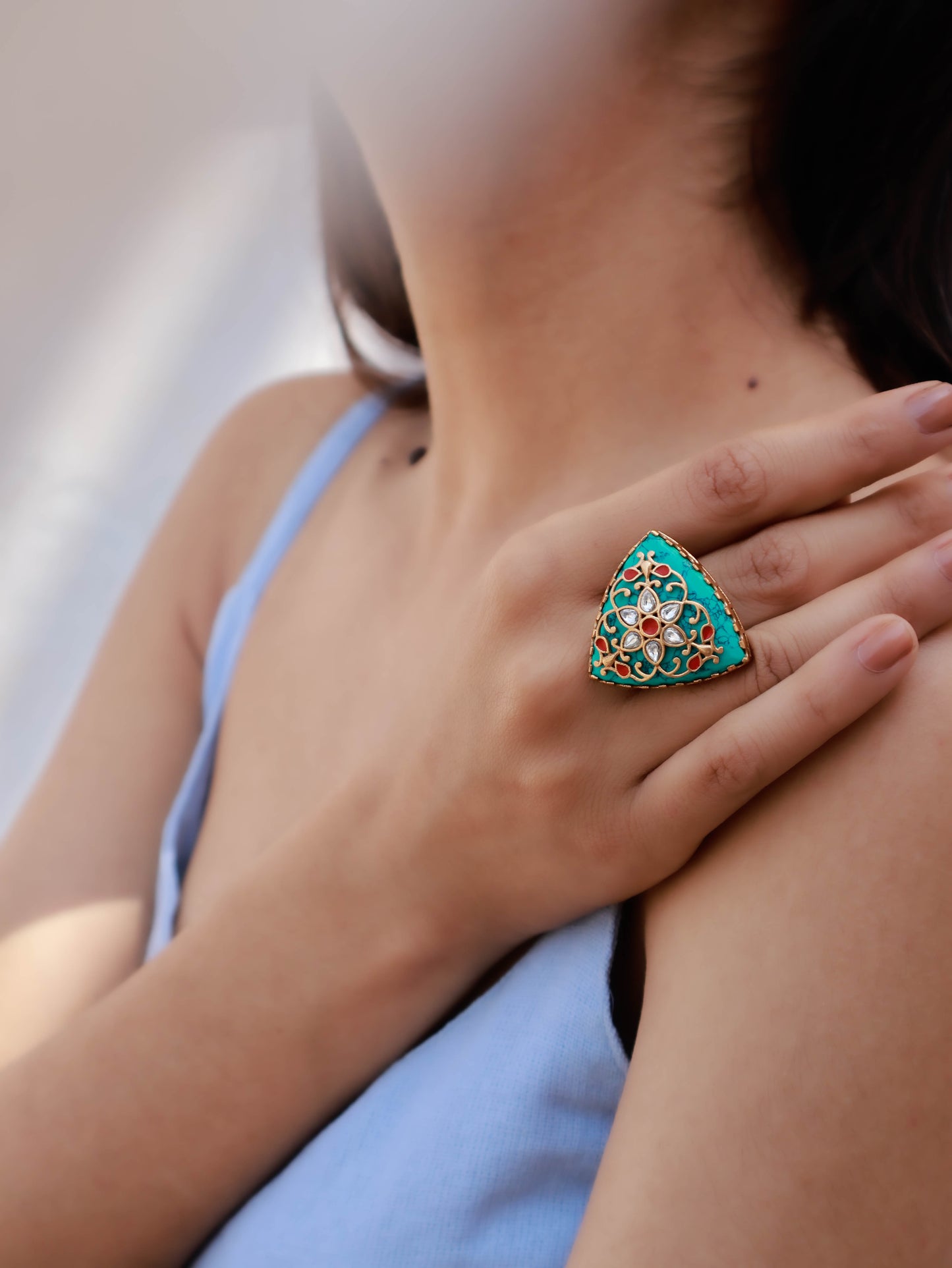 Neptune Turquoise Kundan Ring