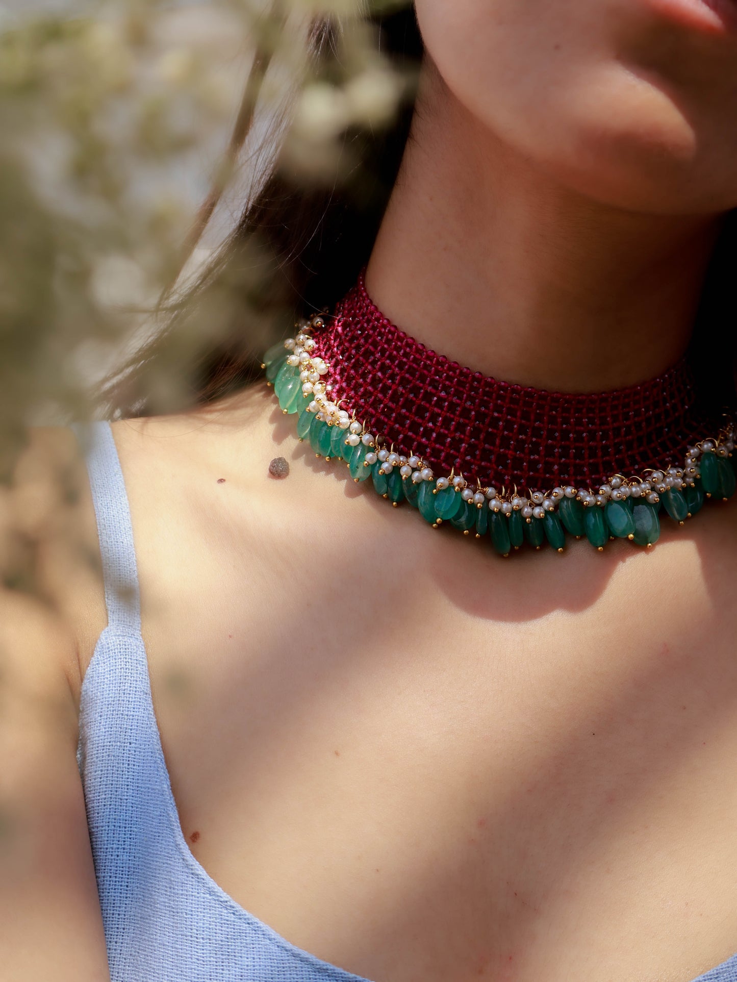 Ishi Pink-Mint Green Choker Necklace