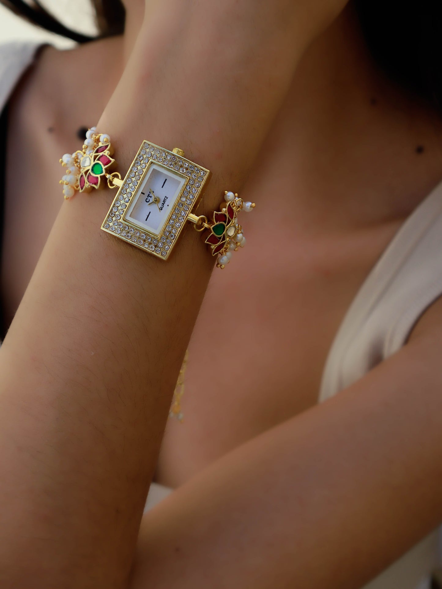 Mayflower Red Kundan Wrist Watch