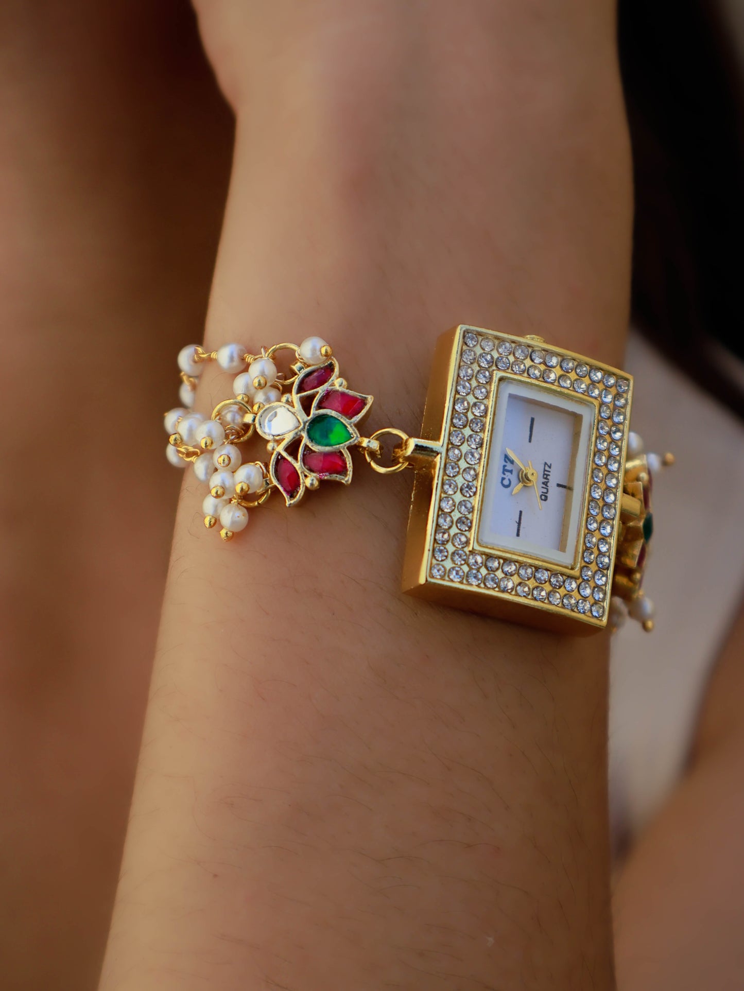 Mayflower Red Kundan Wrist Watch