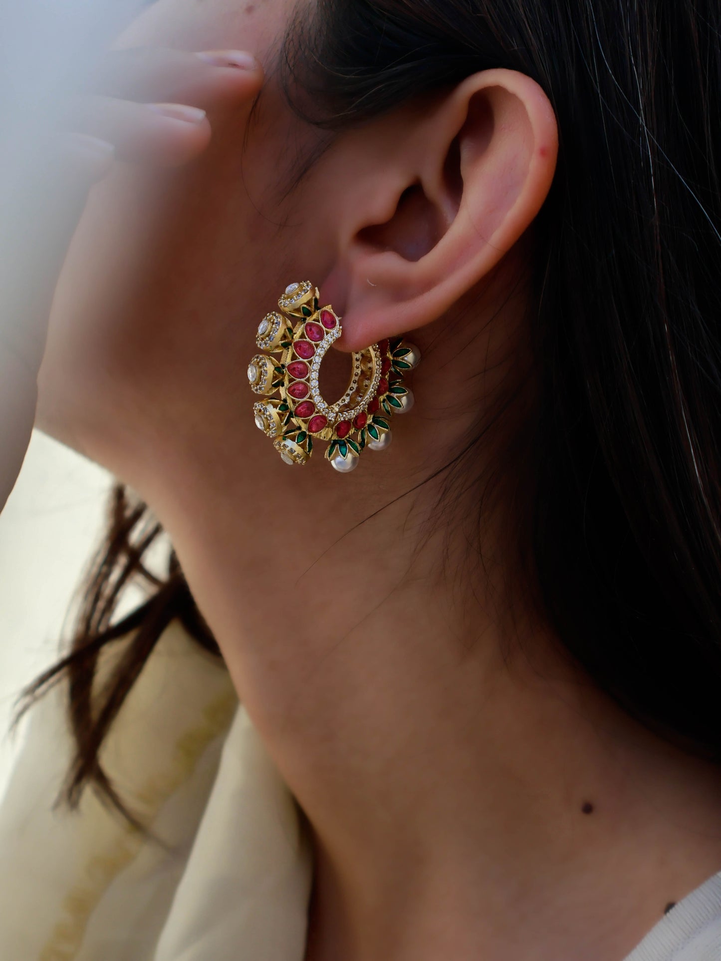 Mohana Green-Pink Hoop Earrings