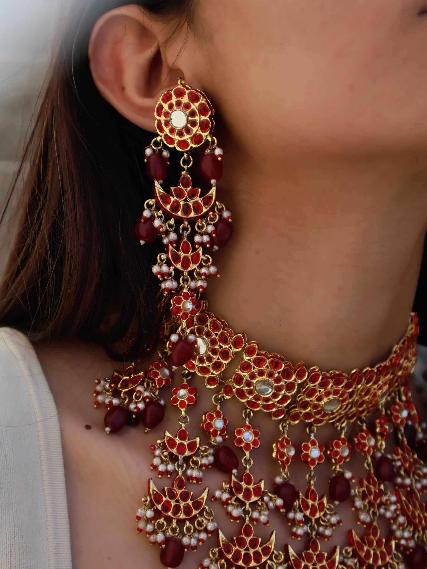 Vaishnavi Red Kundan Necklace Set