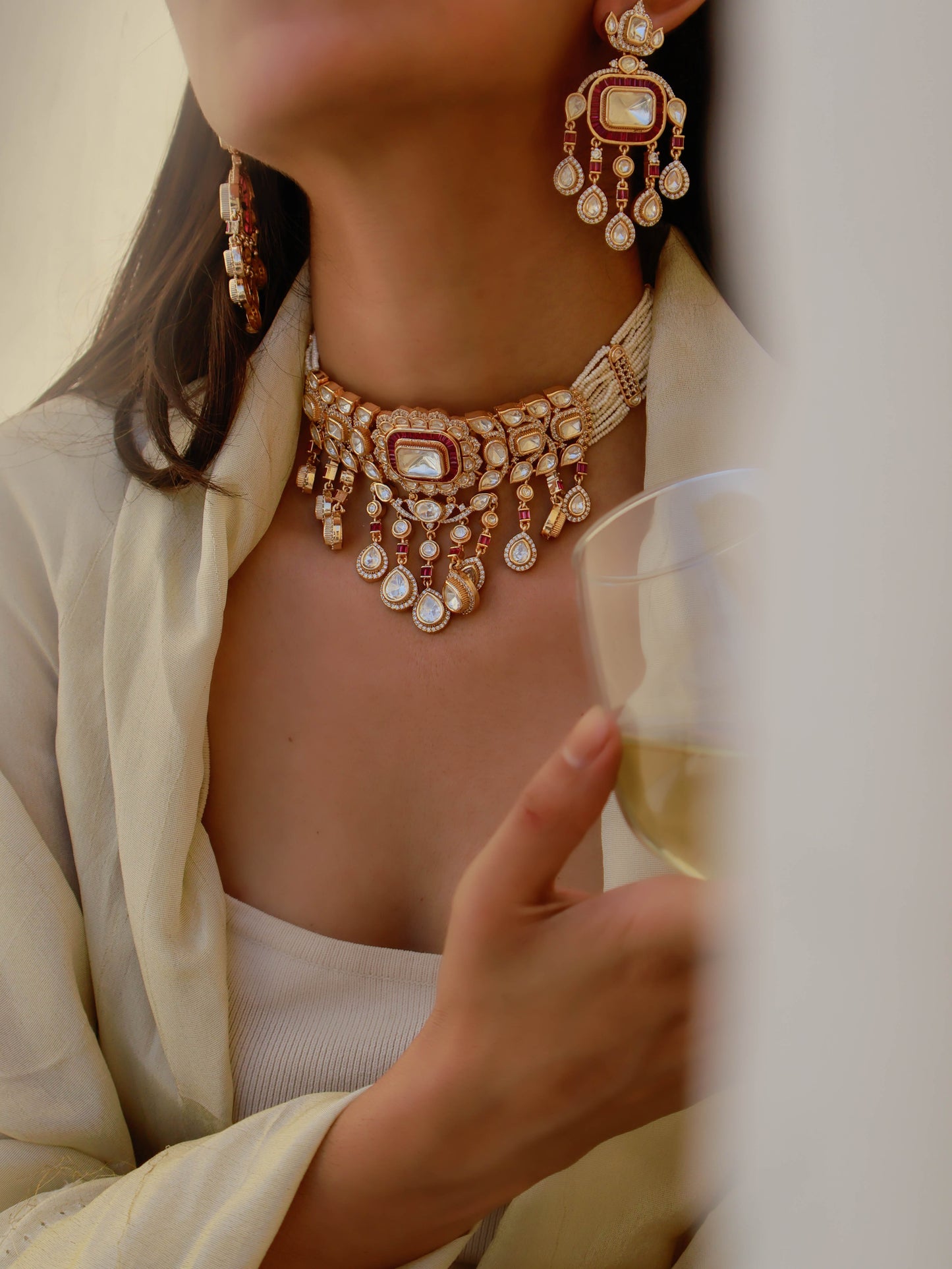 Seren Pink Polki Necklace Set