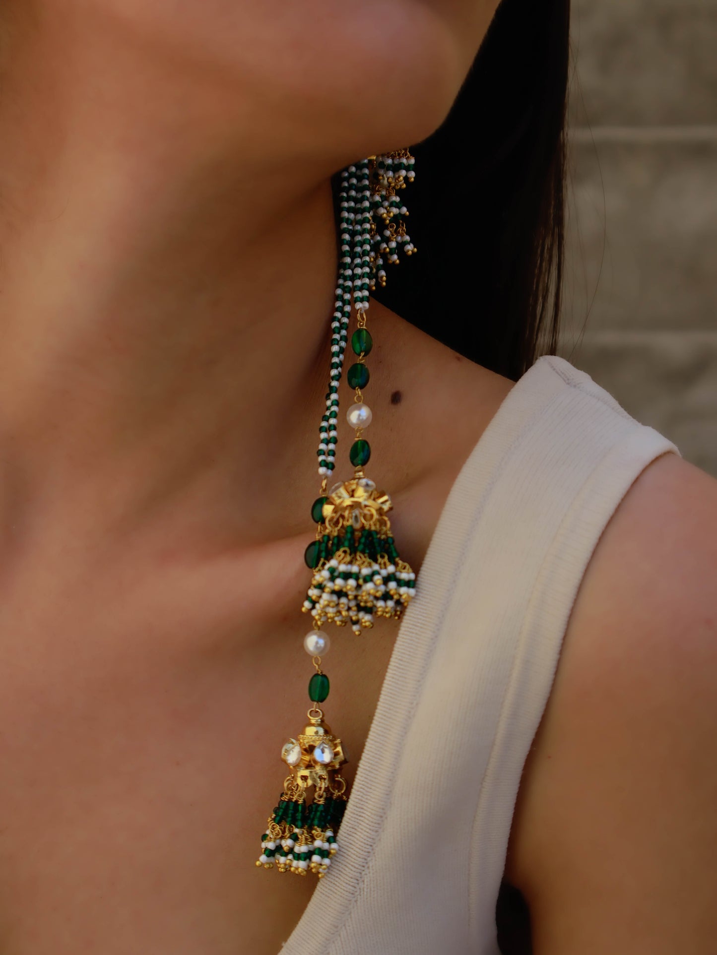 Emine Green Kundan Jhumki Earrings
