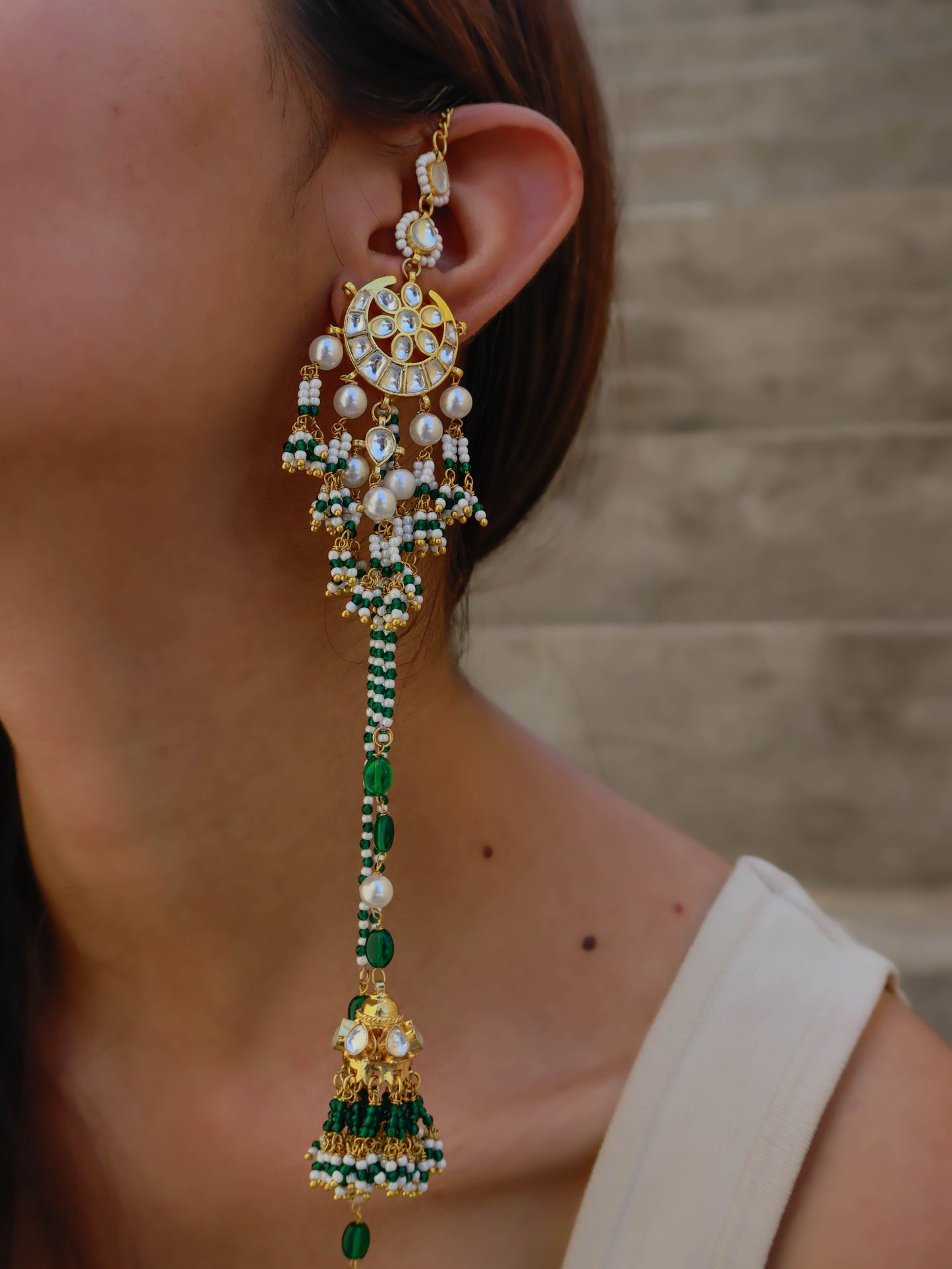 Emine Green Kundan Jhumki Earrings
