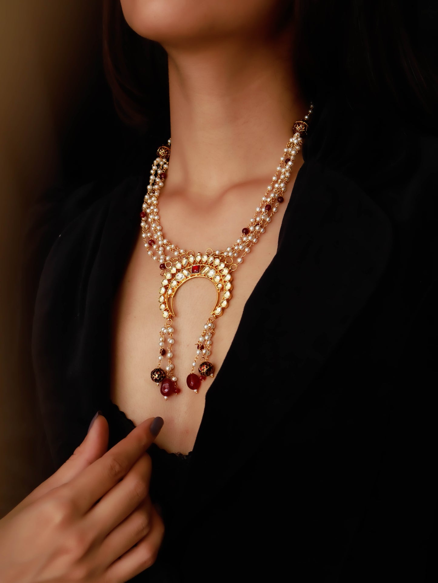 Reyhna Kundan Long Pendant Necklace