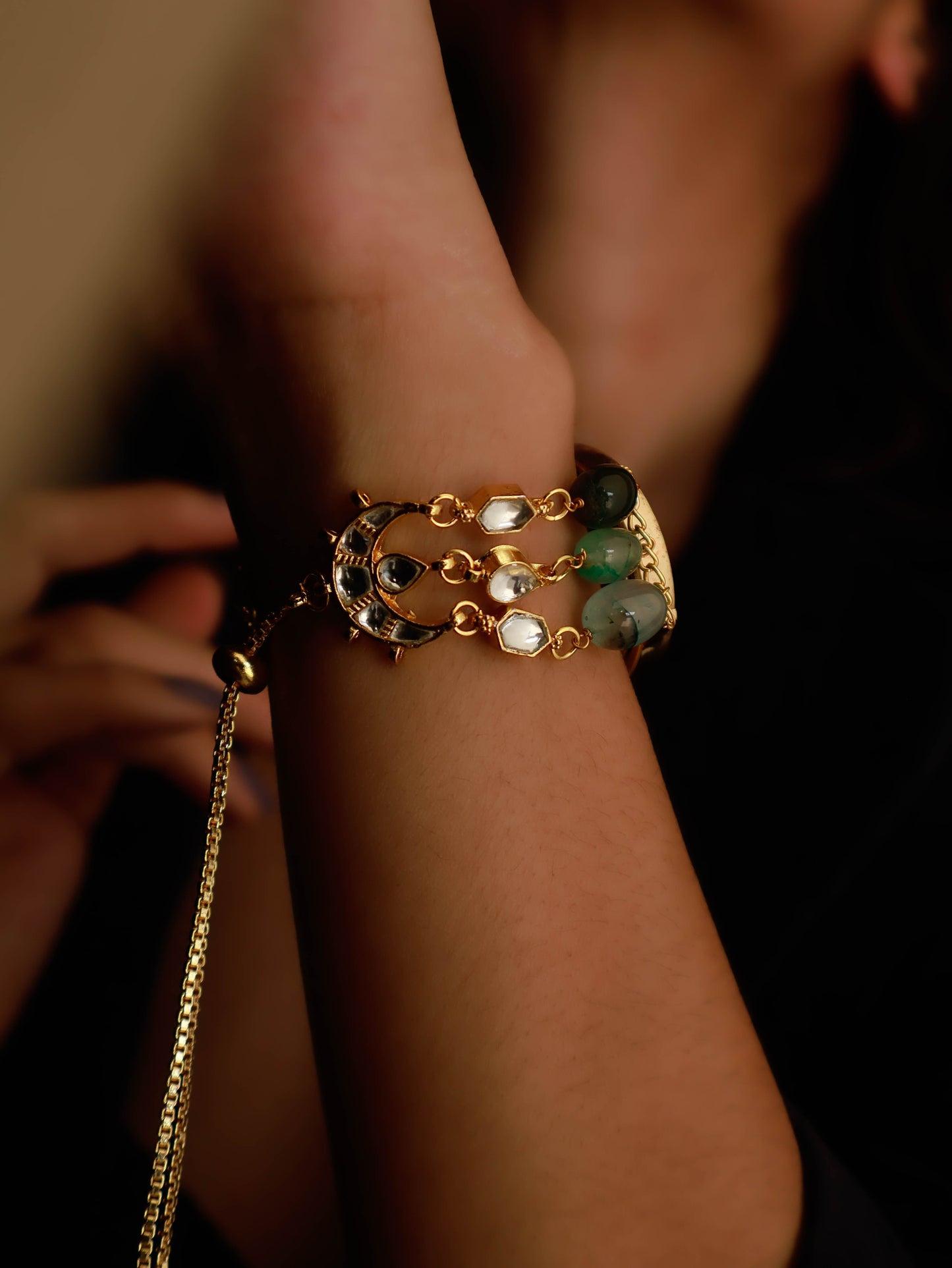Asfi Mint-Green Kundan Wrist Watch