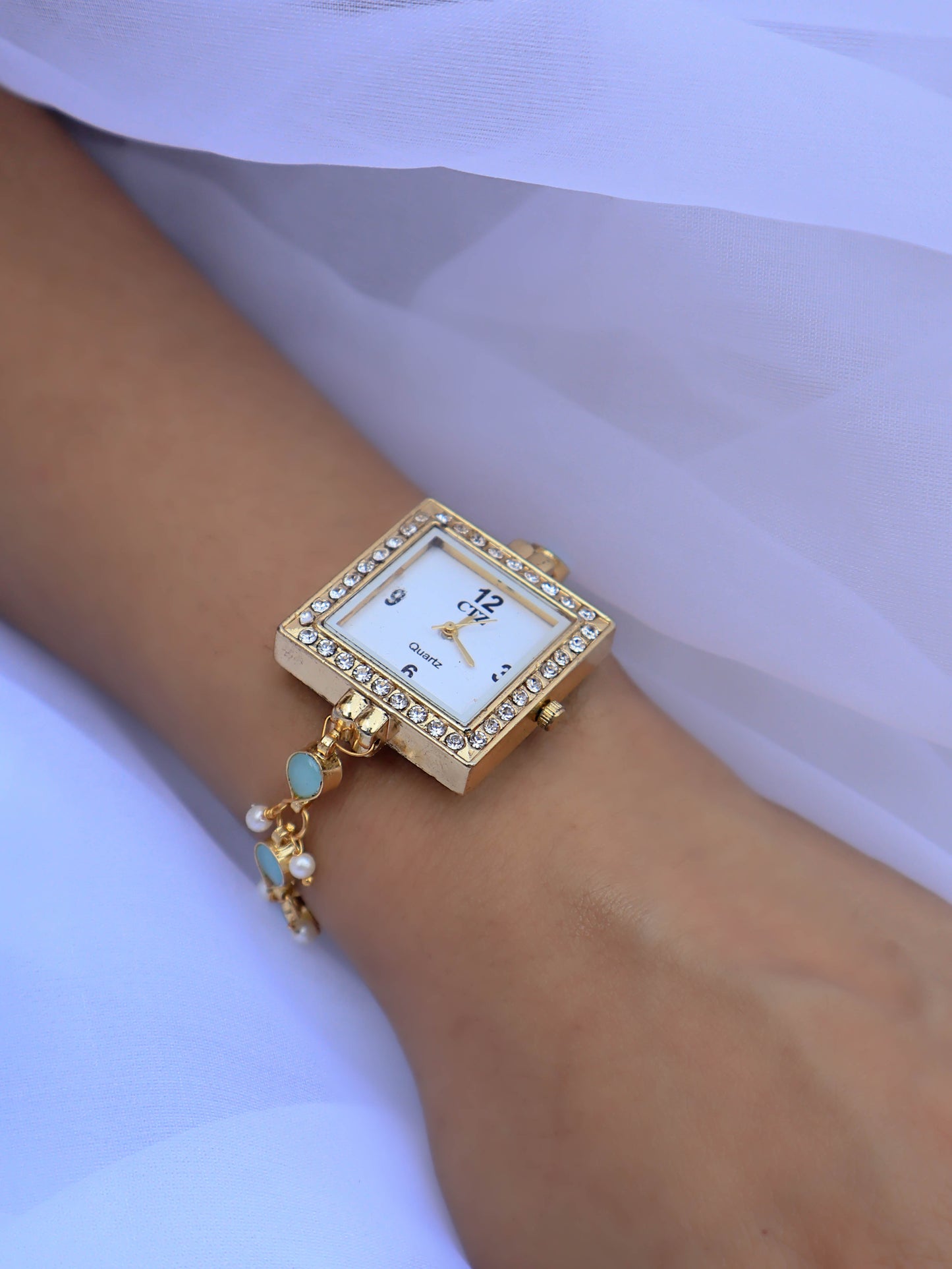 Glaze Turquoise Kundan Wrist Watch