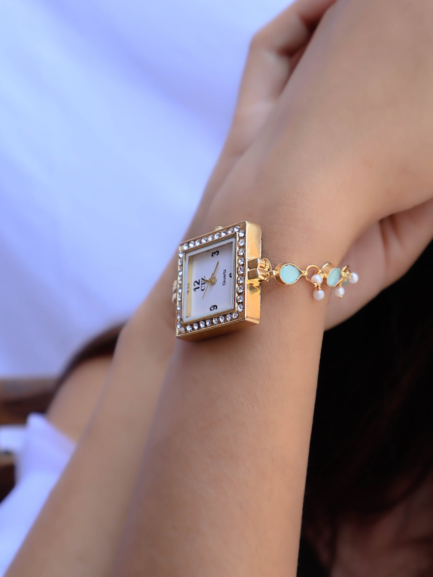 Glaze Turquoise Kundan Wrist Watch