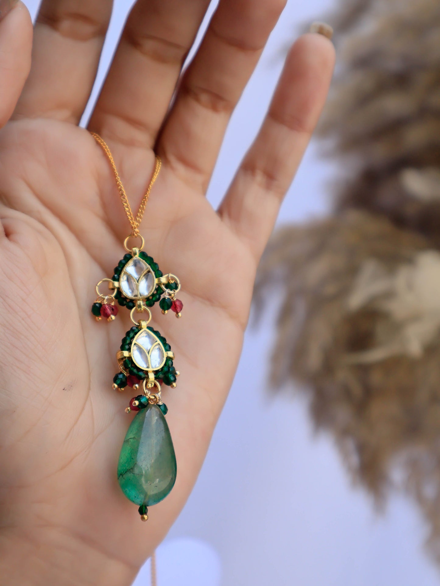 Aisha Kundan Green Pendant Necklace
