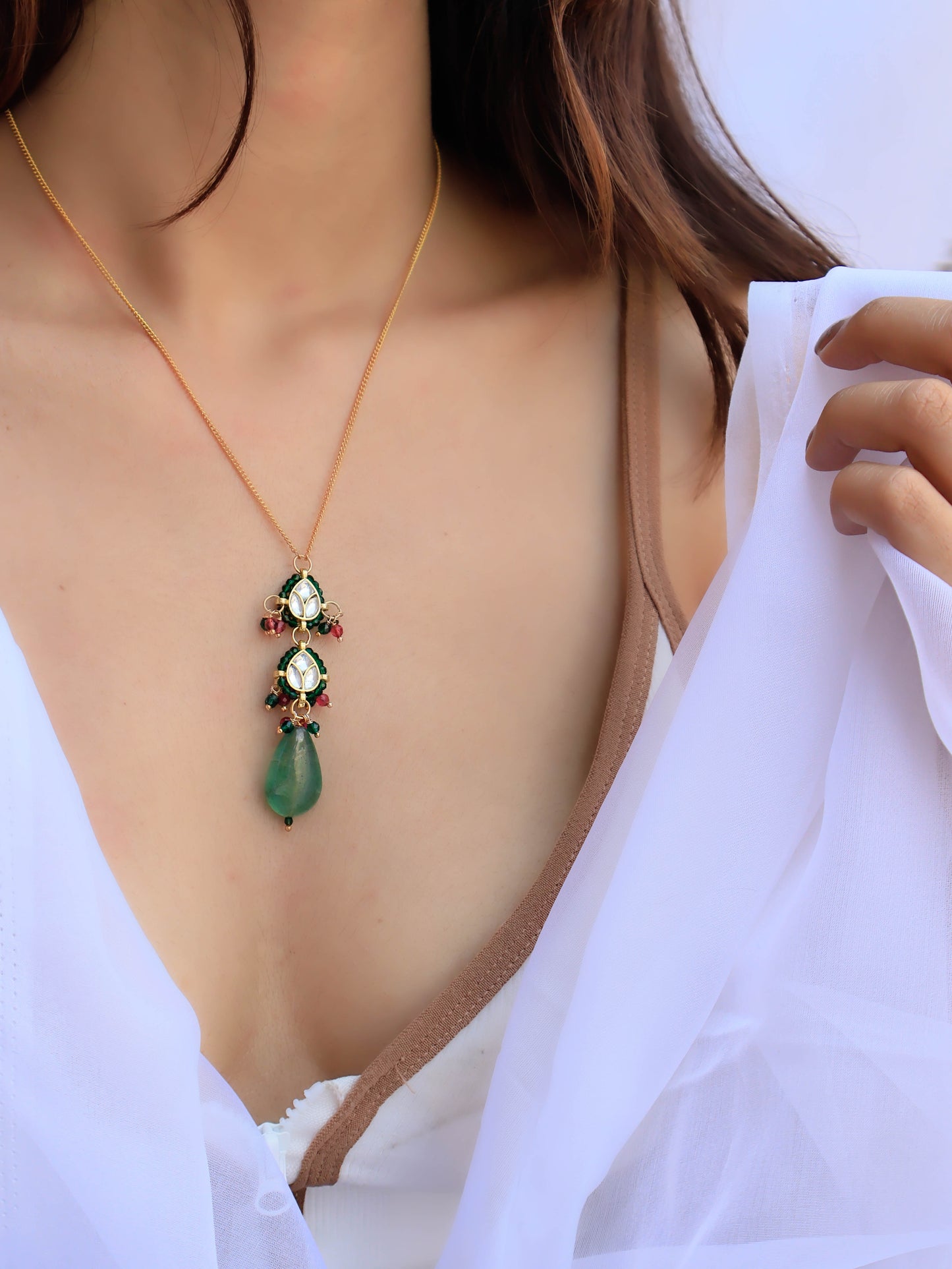 Aisha Kundan Green Pendant Necklace
