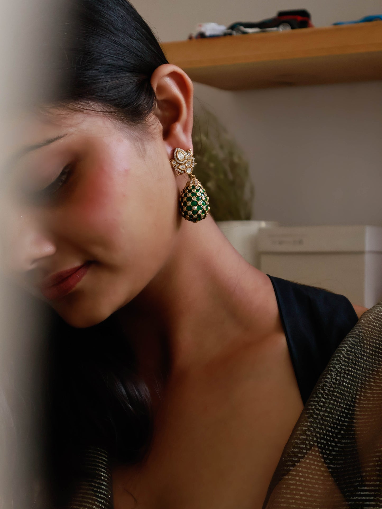 Padmaja Green Polki Earrings