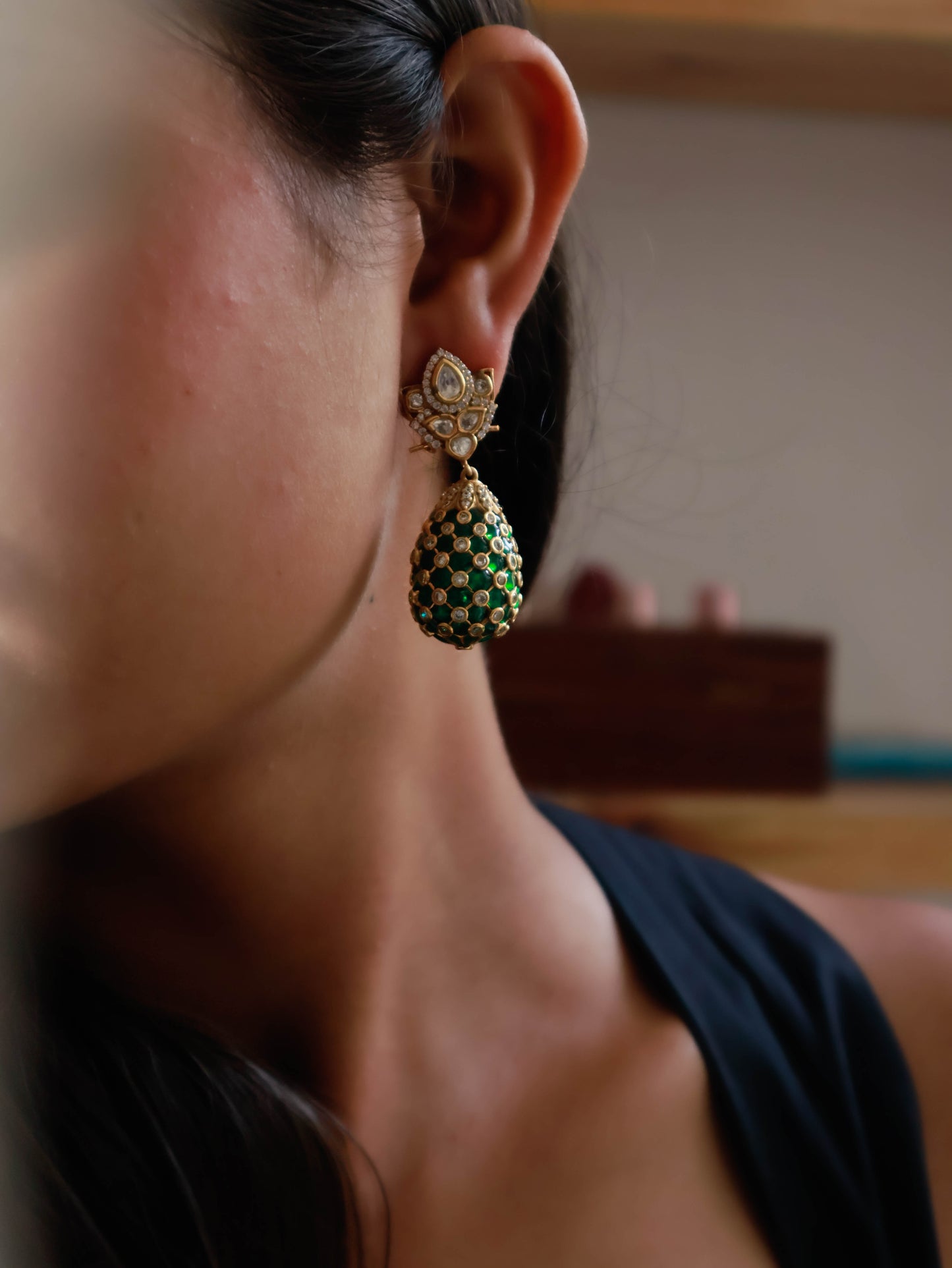 Padmaja Green Polki Earrings