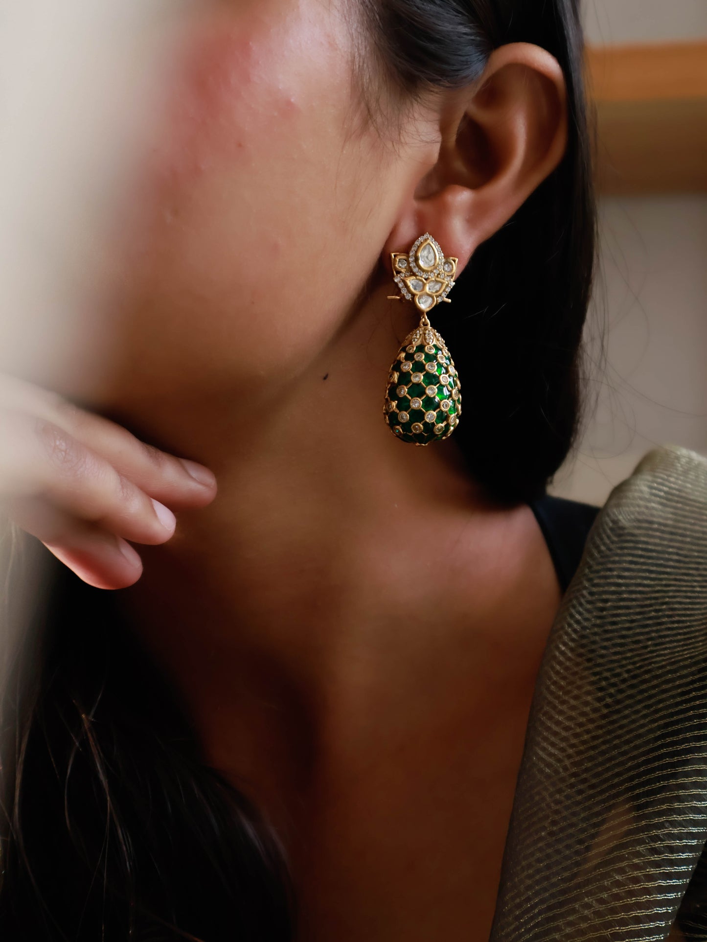 Padmaja Green Polki Earrings