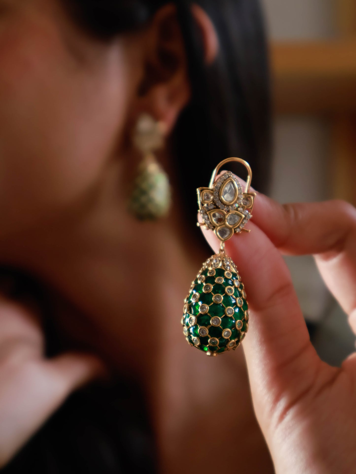 Padmaja Green Polki Earrings