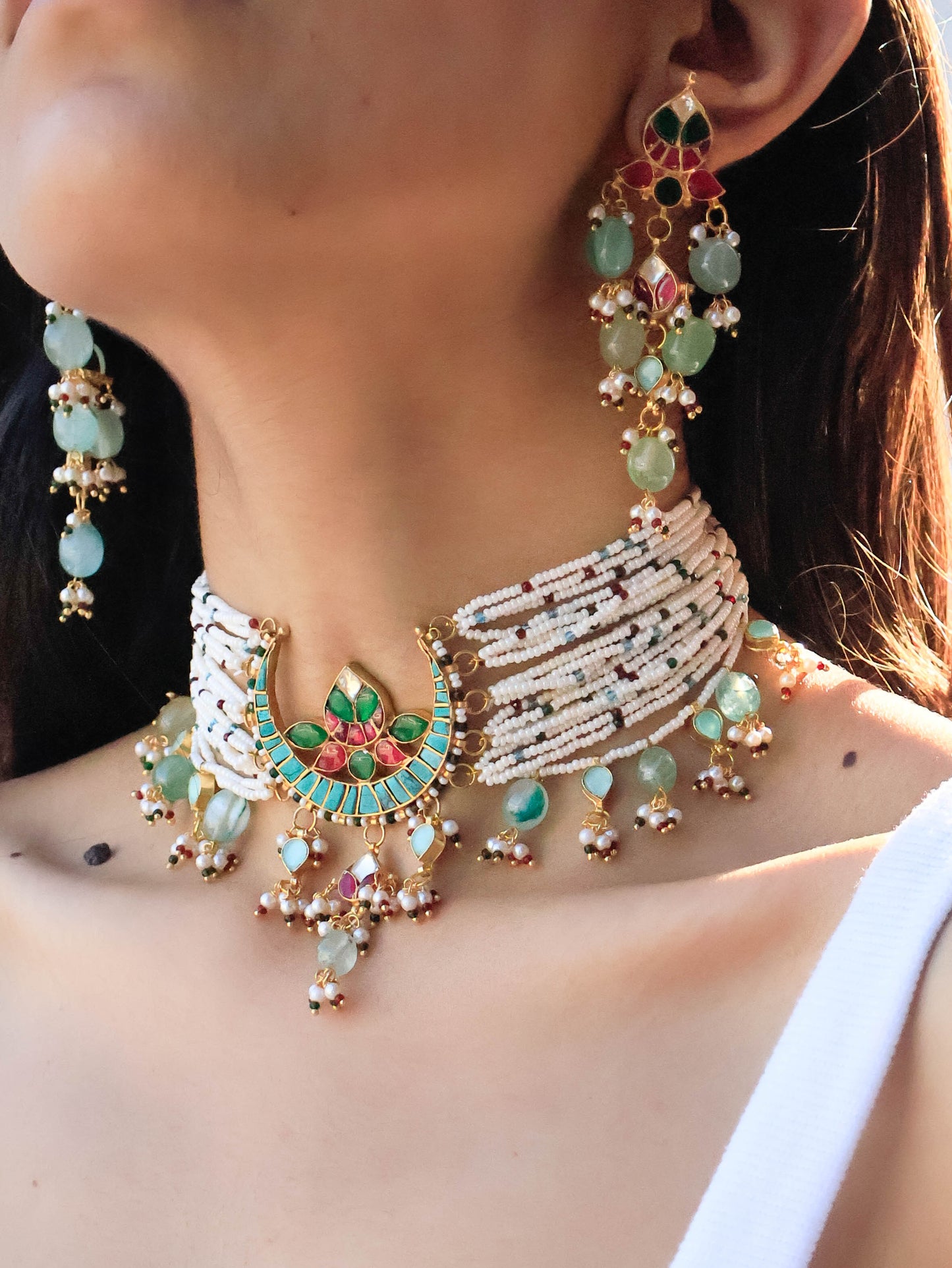 Izhaar Turquoise Kundan Choker Necklace Set