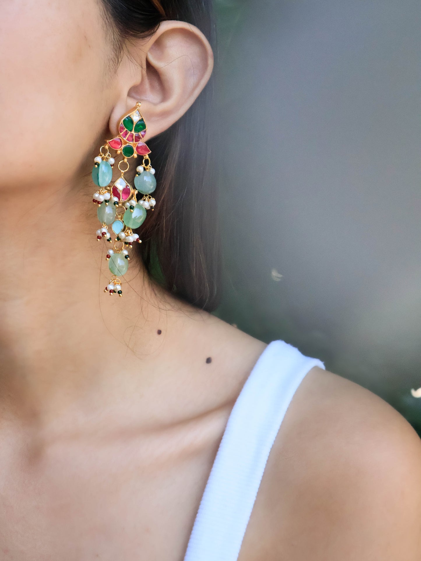 Latika Red-Green Kundan Earrings