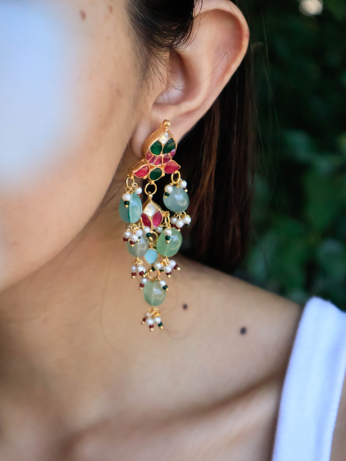 Latika Red-Green Kundan Earrings