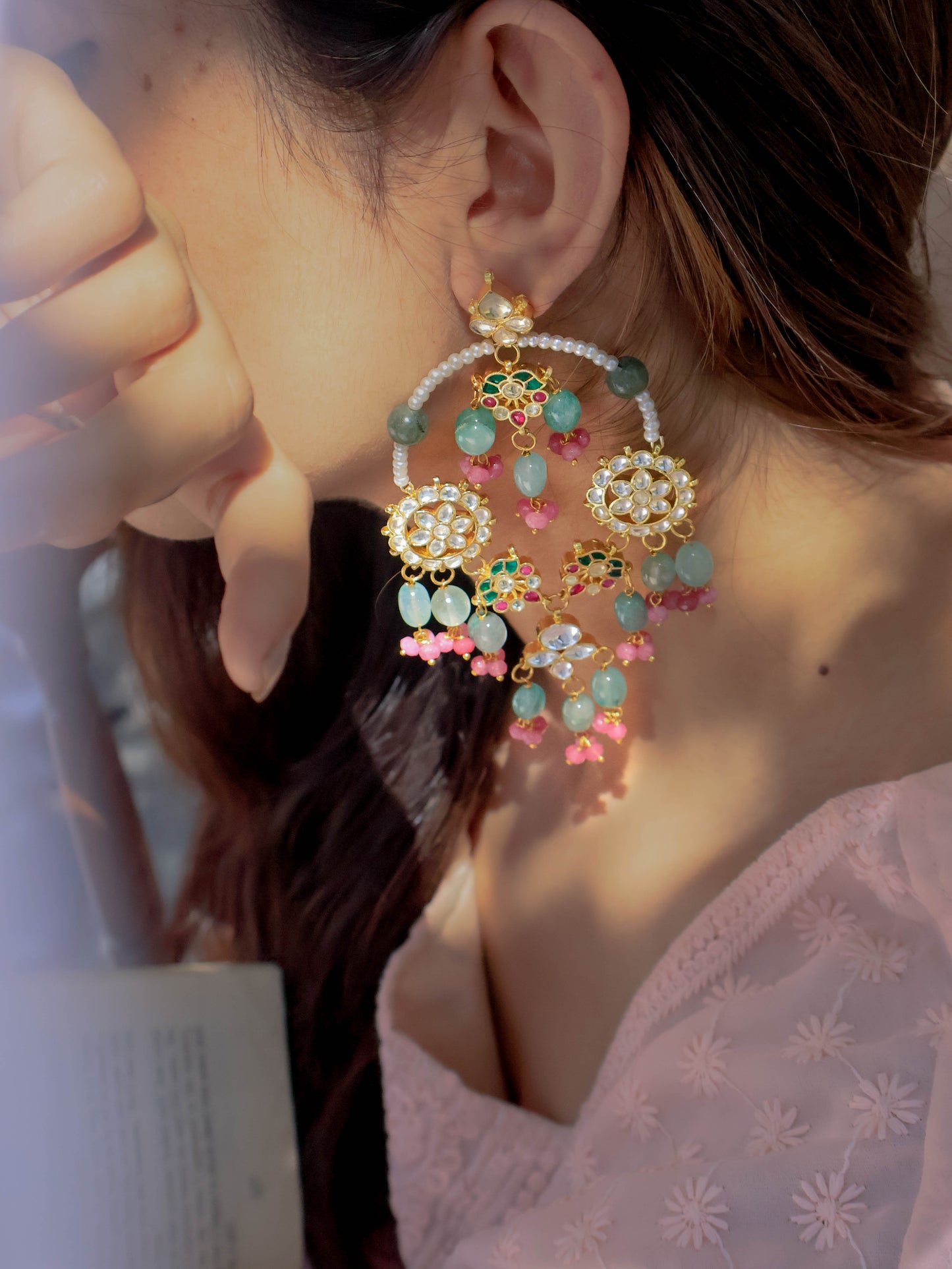 Shaman Multicolored Kundan Chaandbaali Earrings