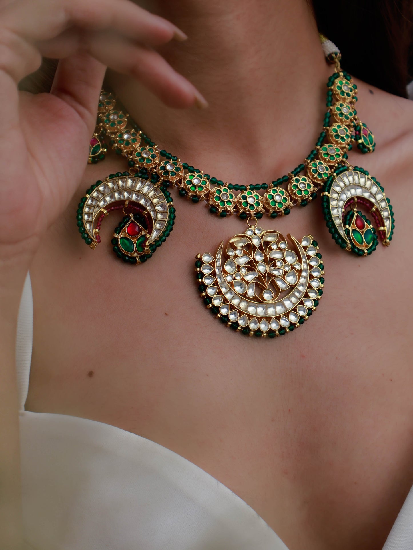 Rigada Red-Green Kundan Necklace