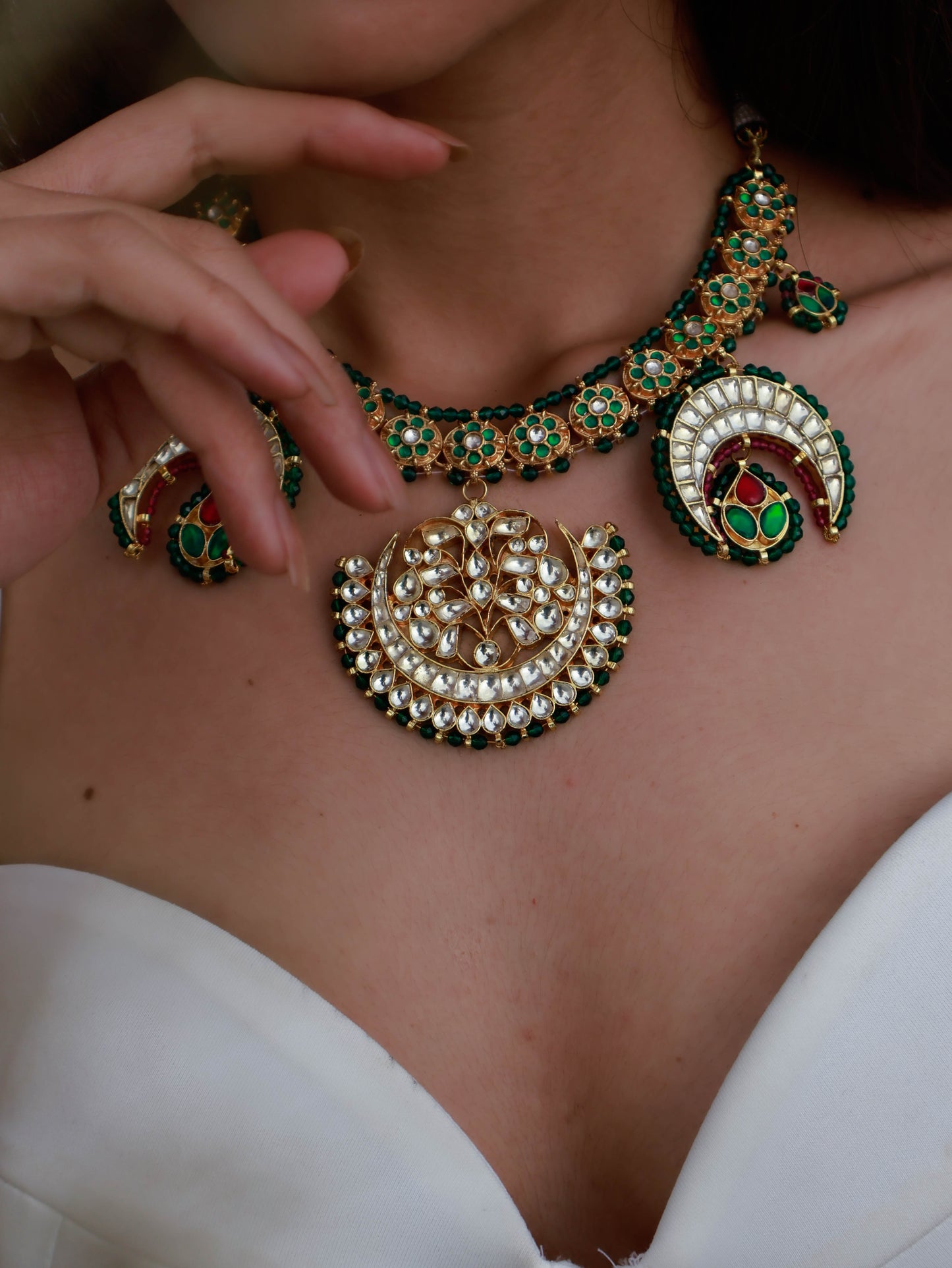 Rigada Red-Green Kundan Necklace