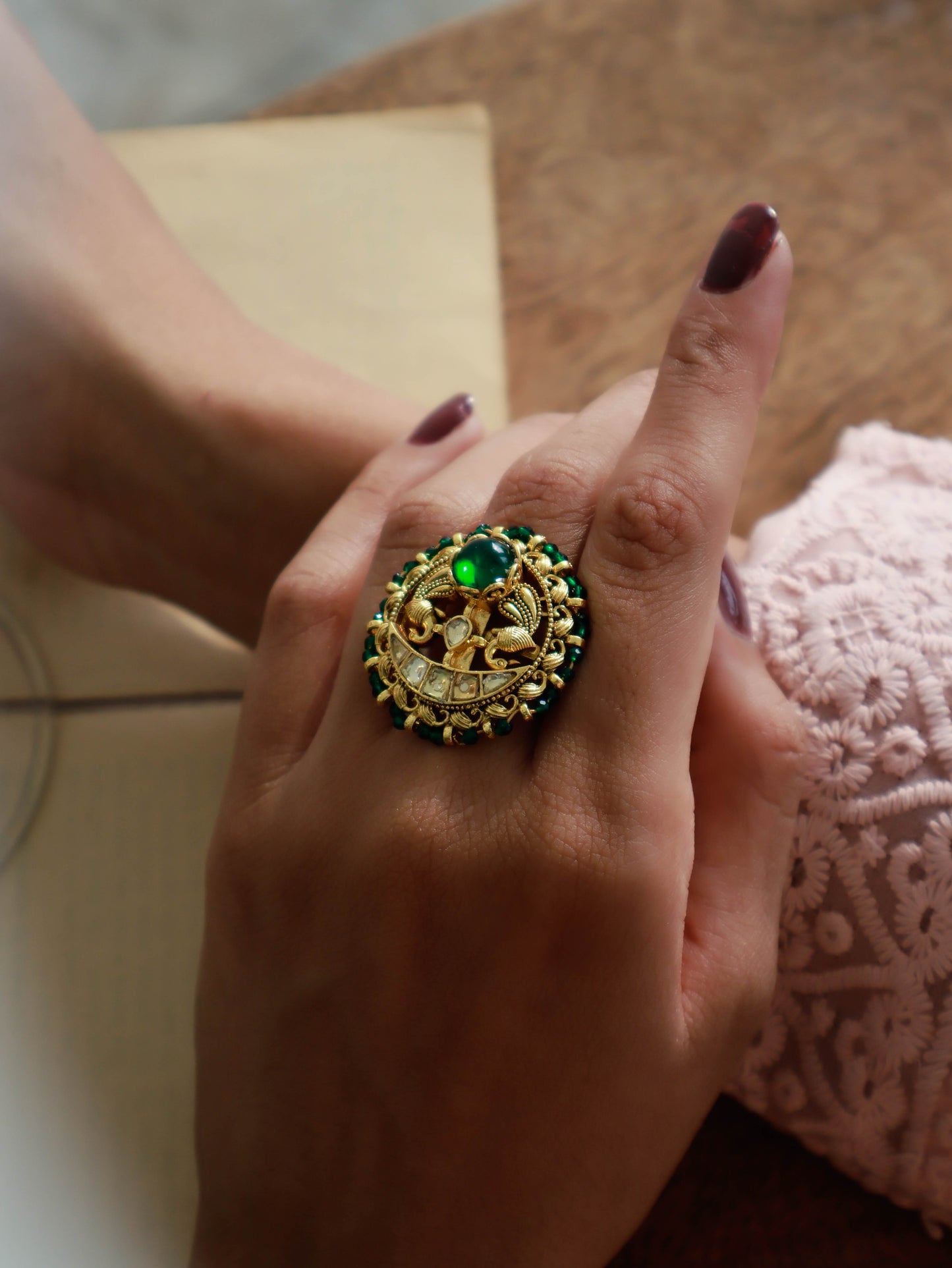 Mulkh Green Temple Ring
