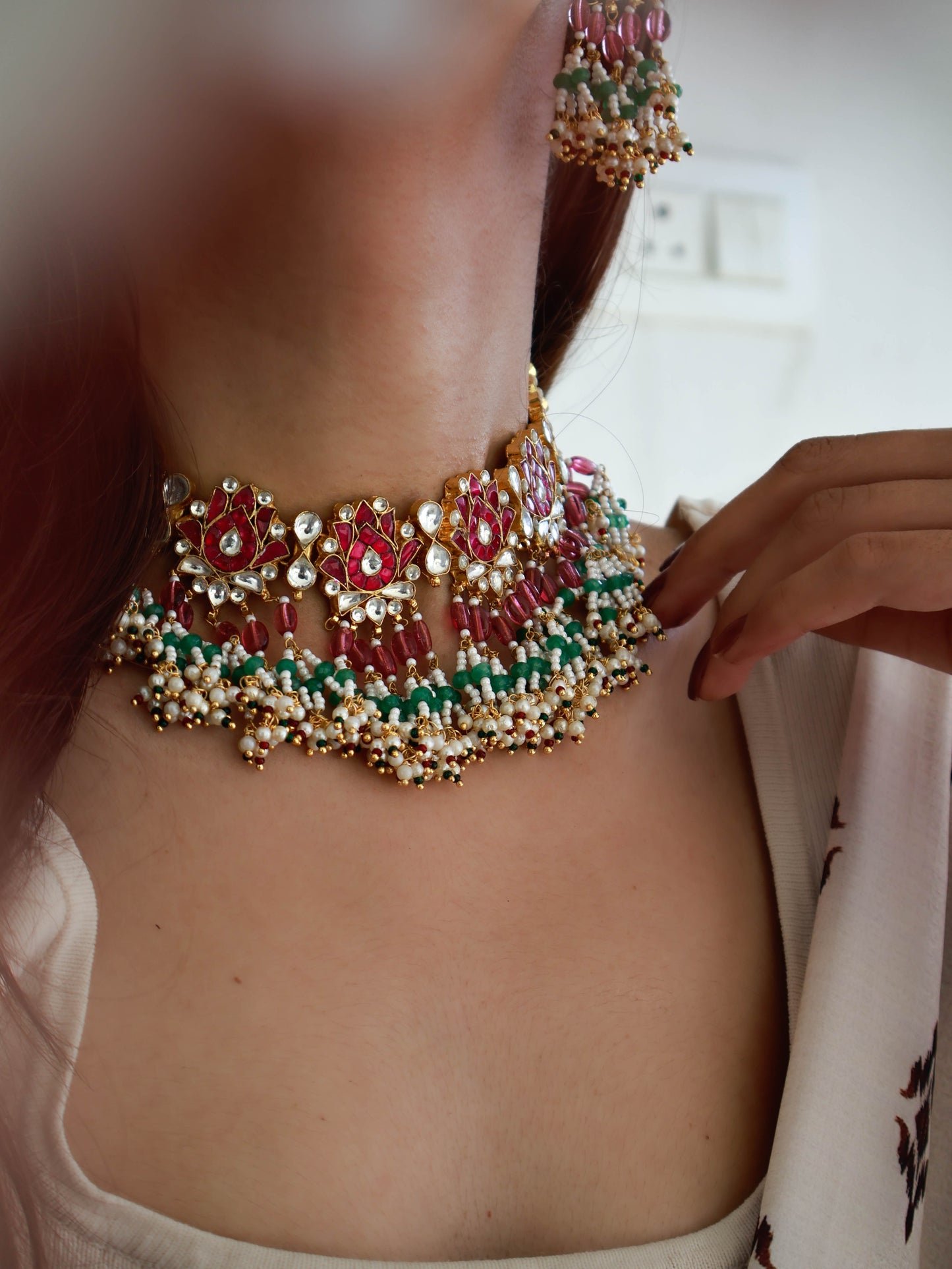 Jaitika Pink Kundan Choker Necklace Set