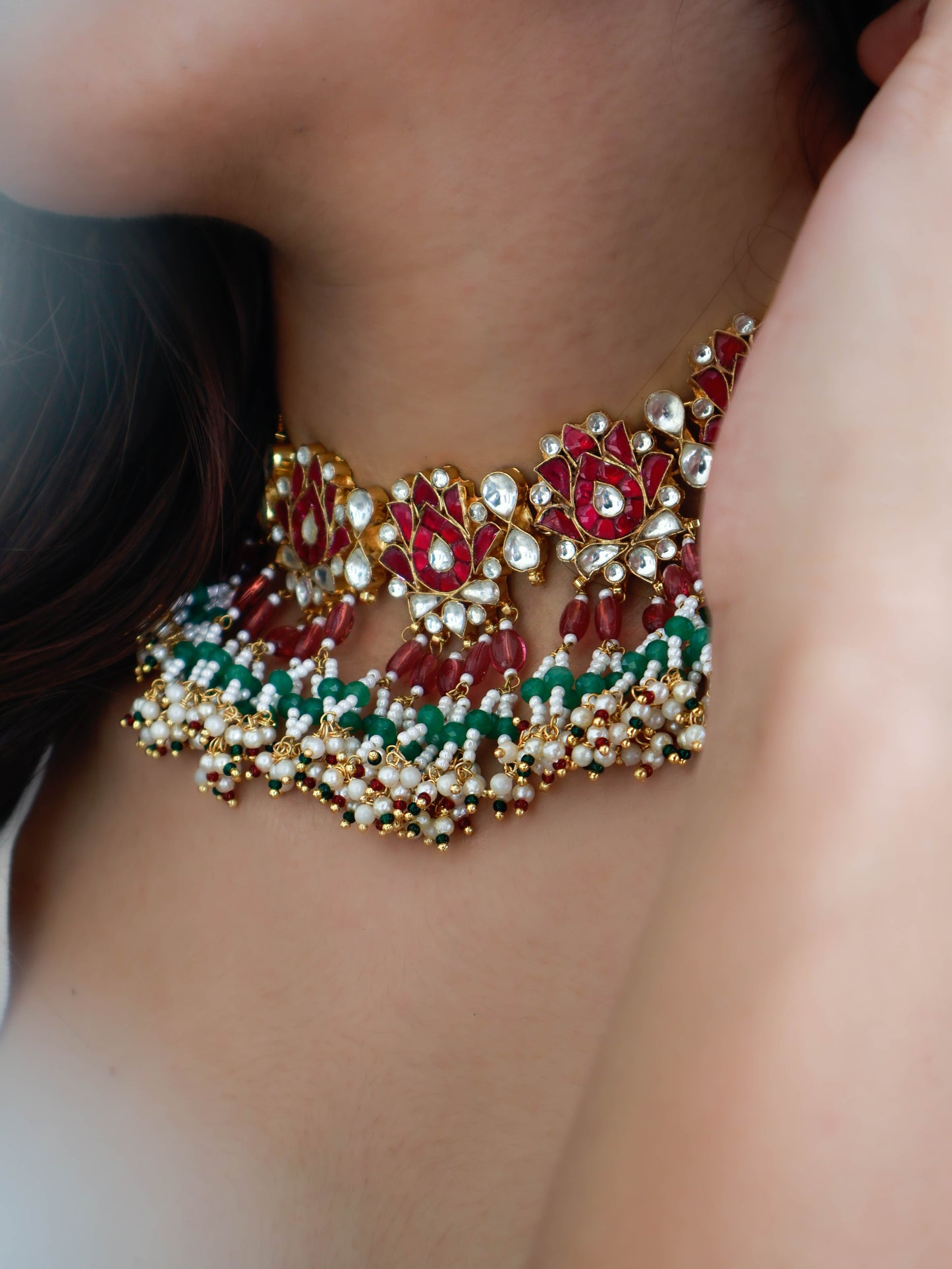 Jaitika Pink Kundan Choker Necklace Set