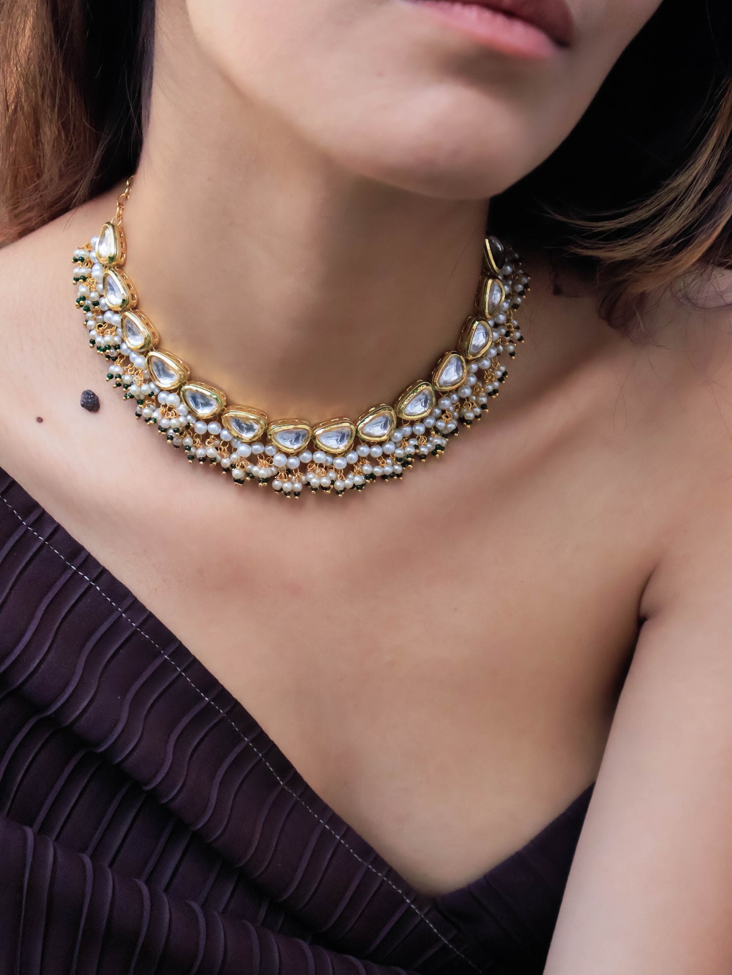 Diaz Green Kundan Choker Necklace