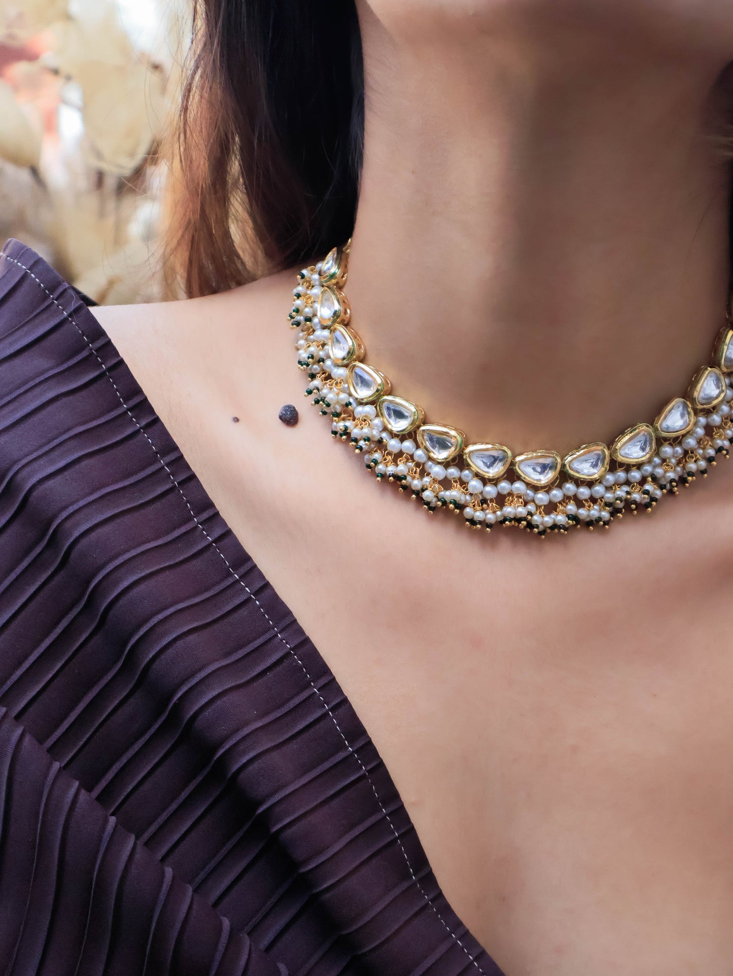 Diaz Green Kundan Choker Necklace