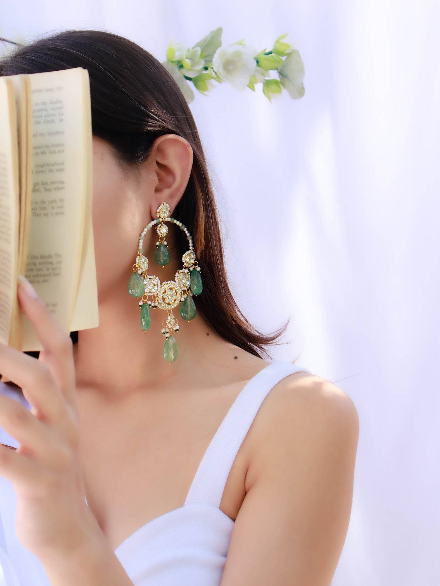 Latika Green Kundan Chandbali Earrings