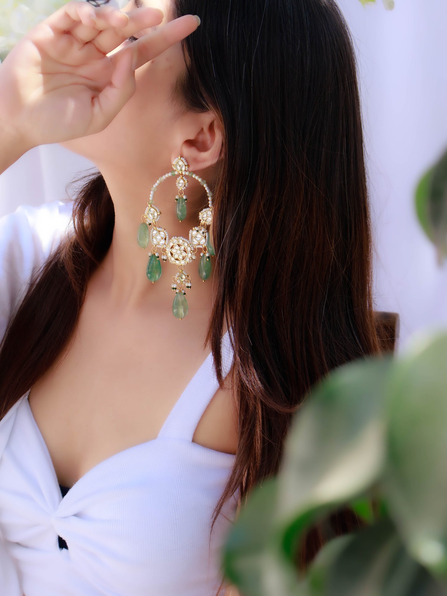 Latika Green Kundan Chandbali Earrings
