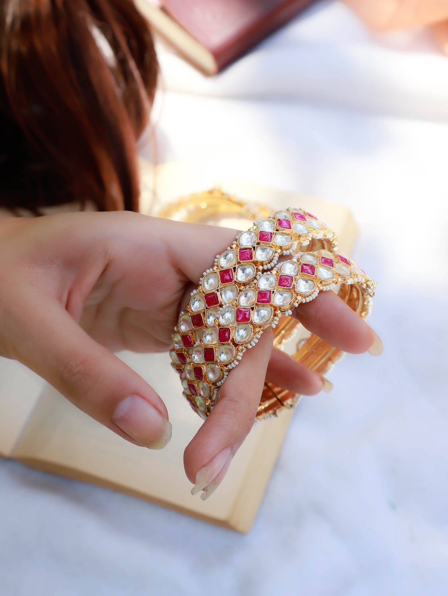Gulzar Red Kundan Bangles - Pair of 2