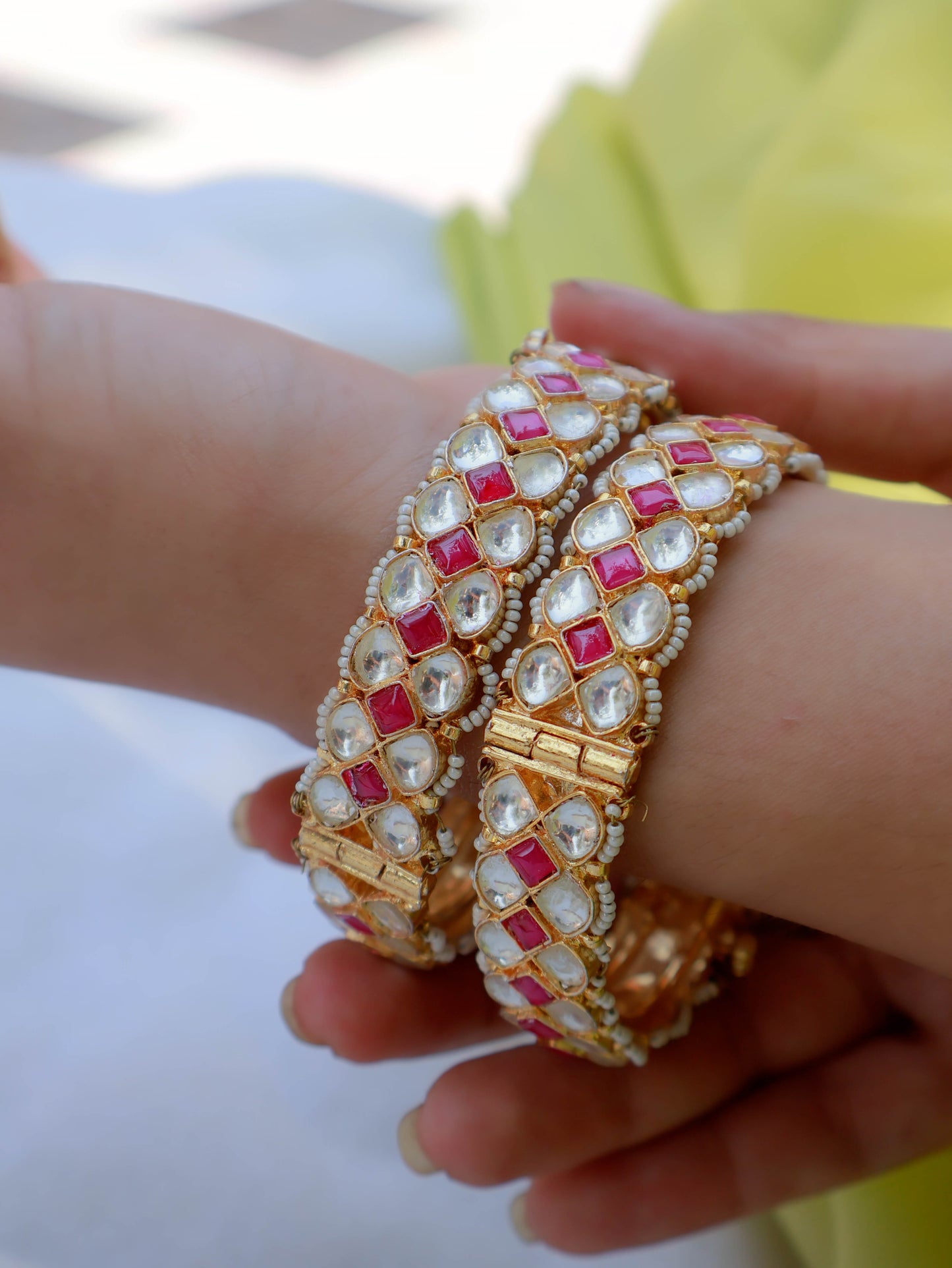 Gulzar Red Kundan Bangles - Pair of 2