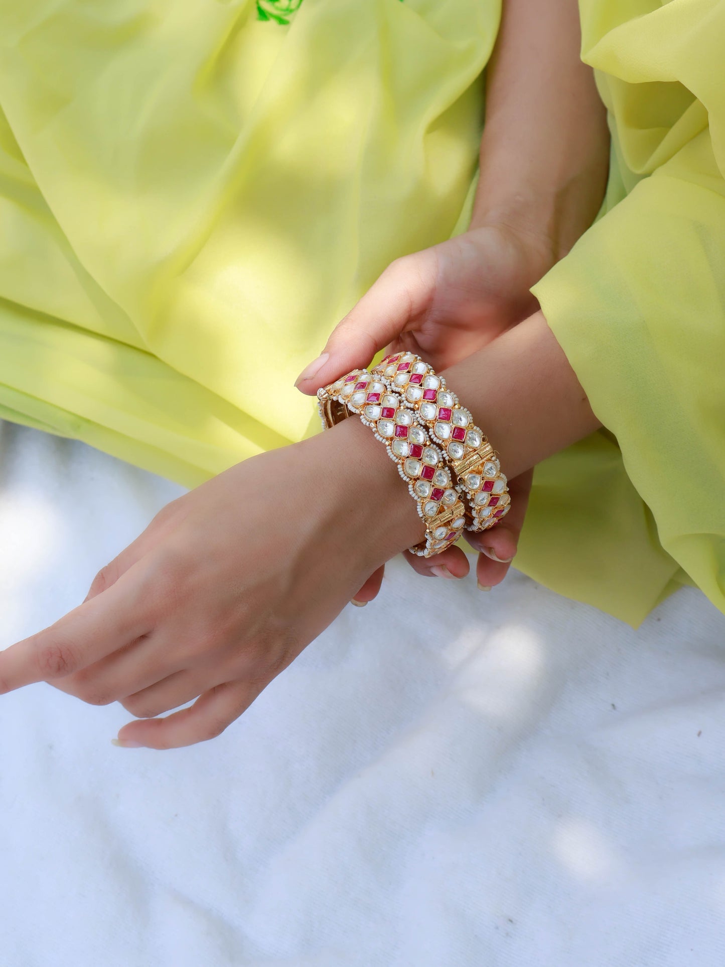 Gulzar Red Kundan Bangles - Pair of 2
