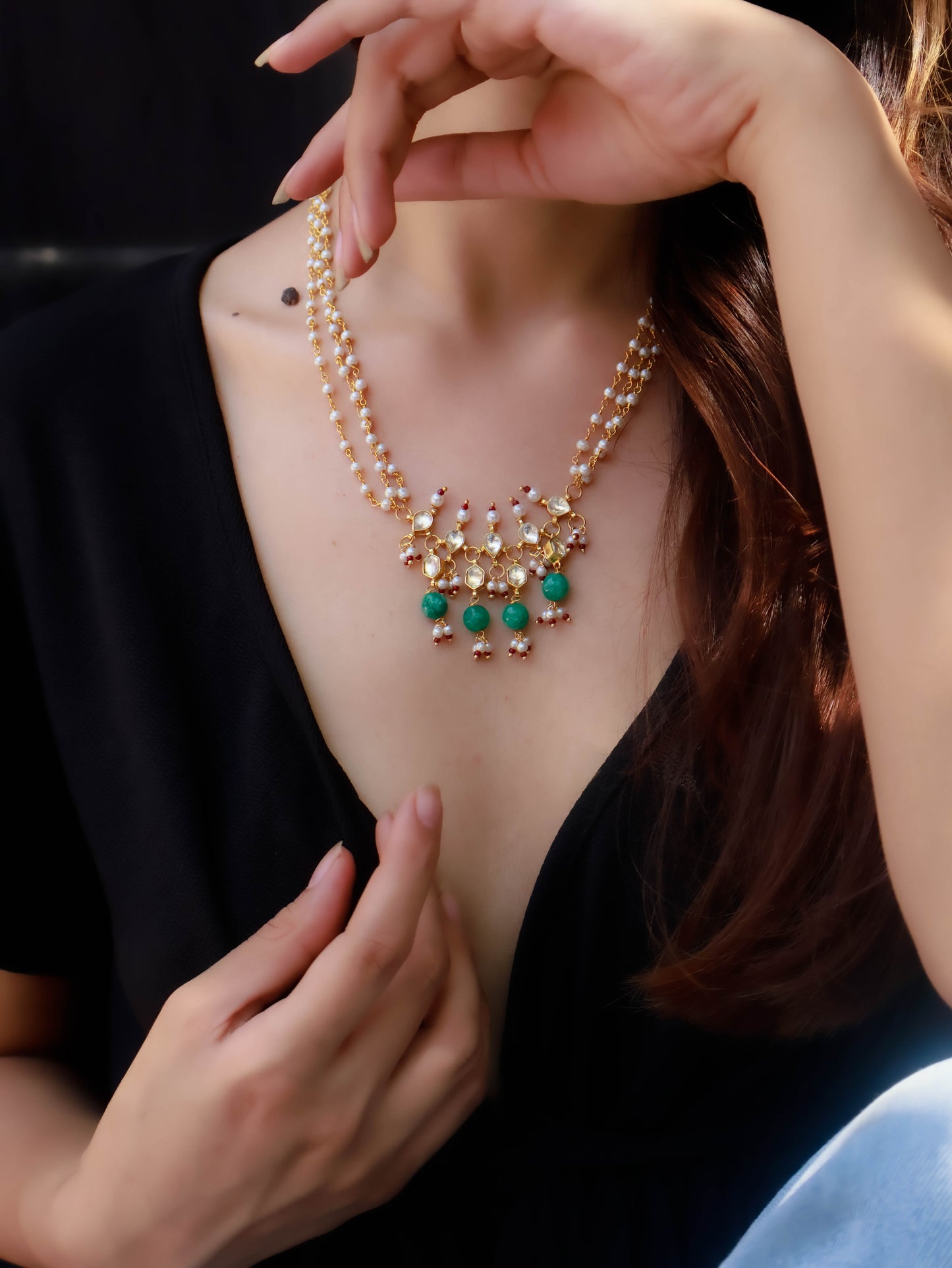 Kashif Kundan Green Pendant Necklace