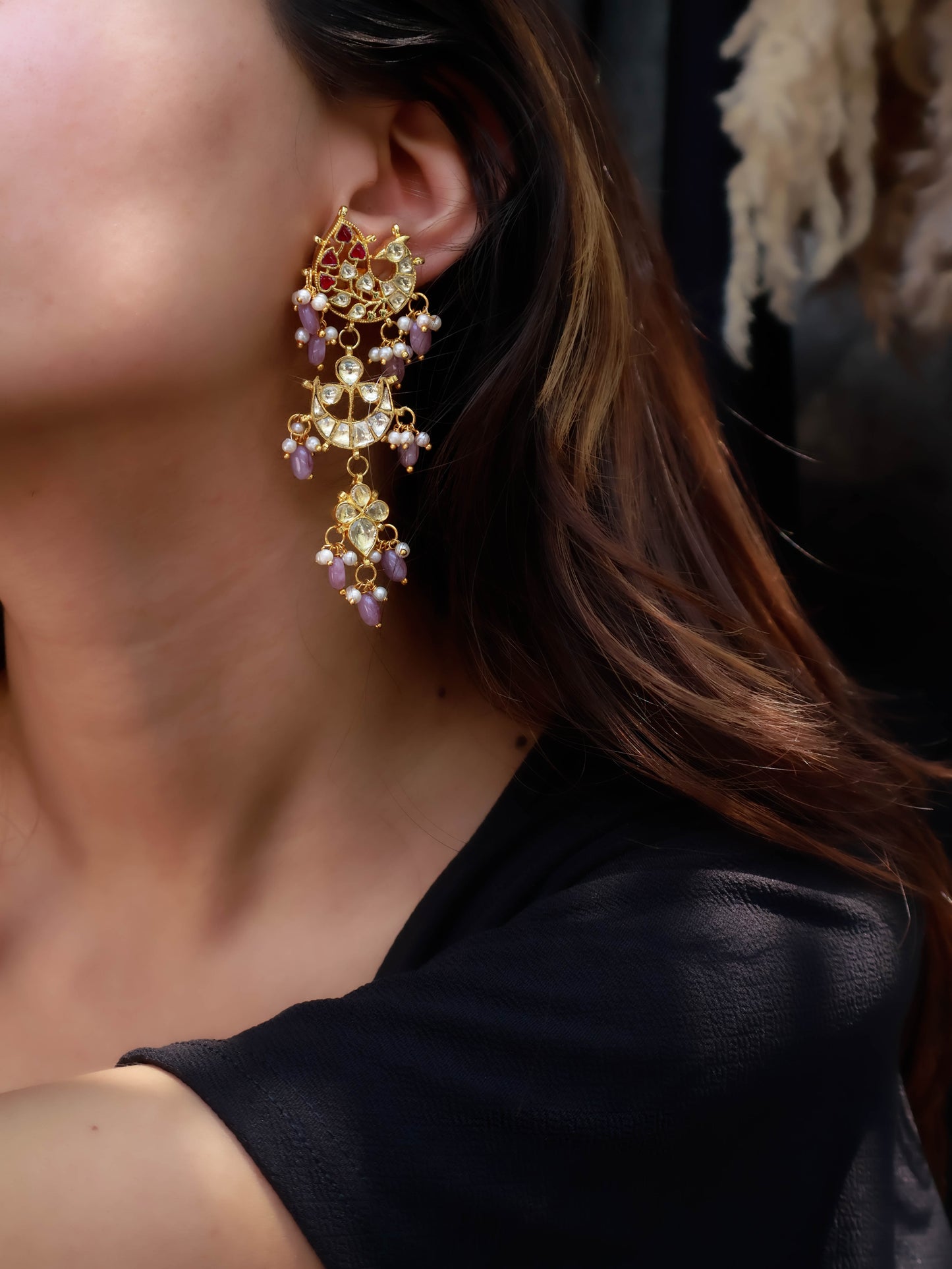 Malina Pastel Kundan Chaandbaali Earrings