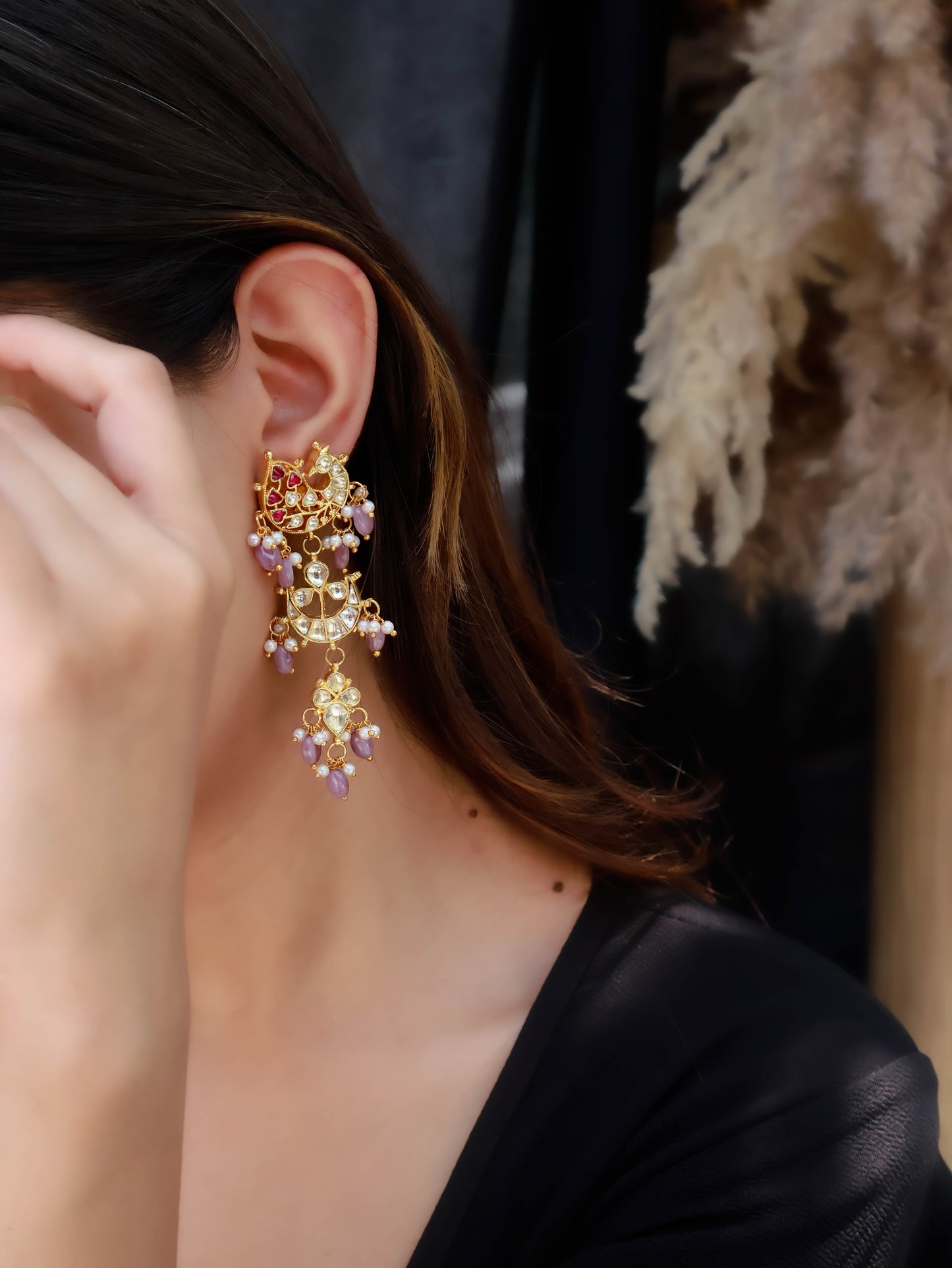 Malina Pastel Kundan Chandbali Earrings