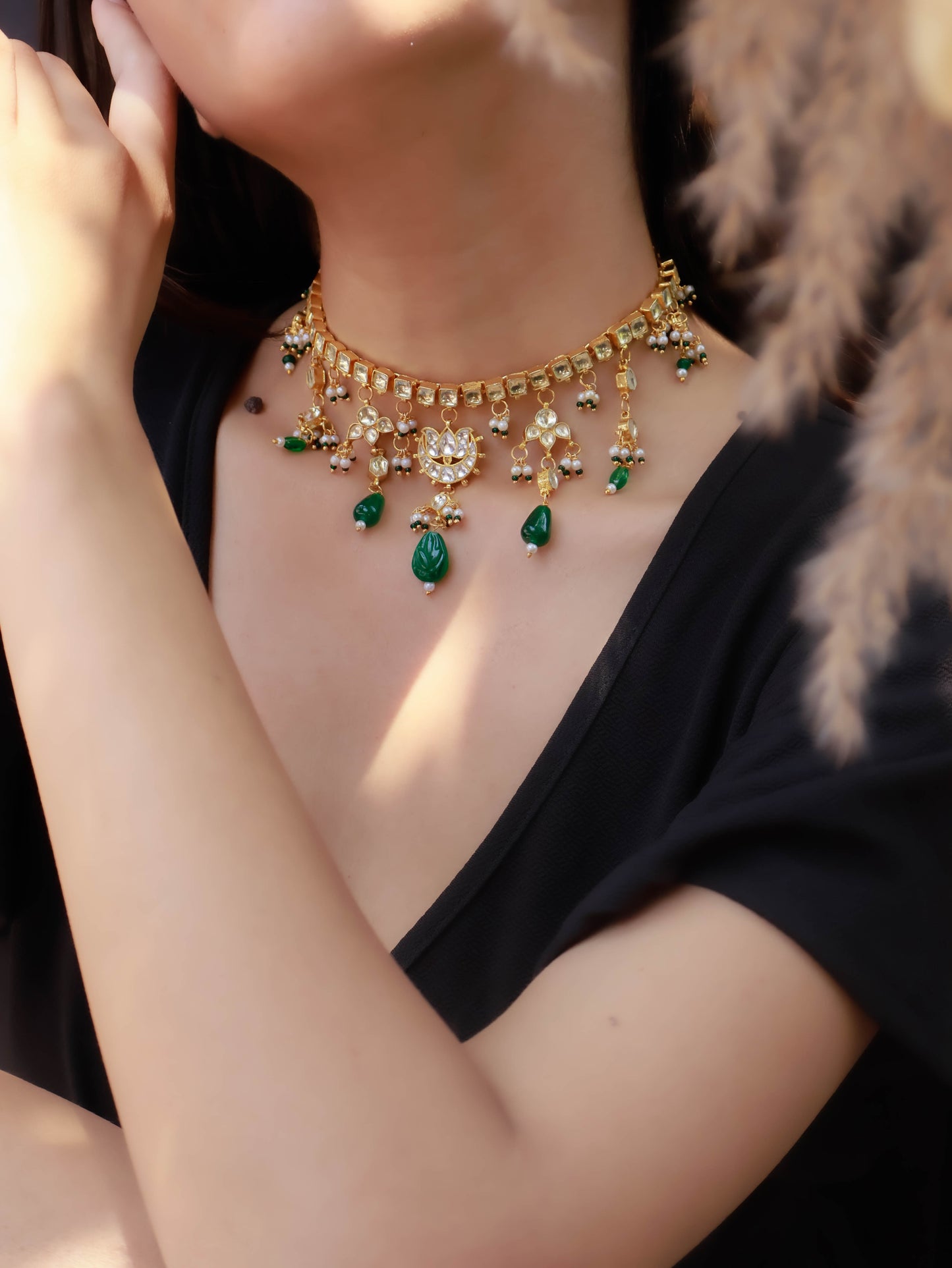 Kinza Green Kundan Necklace