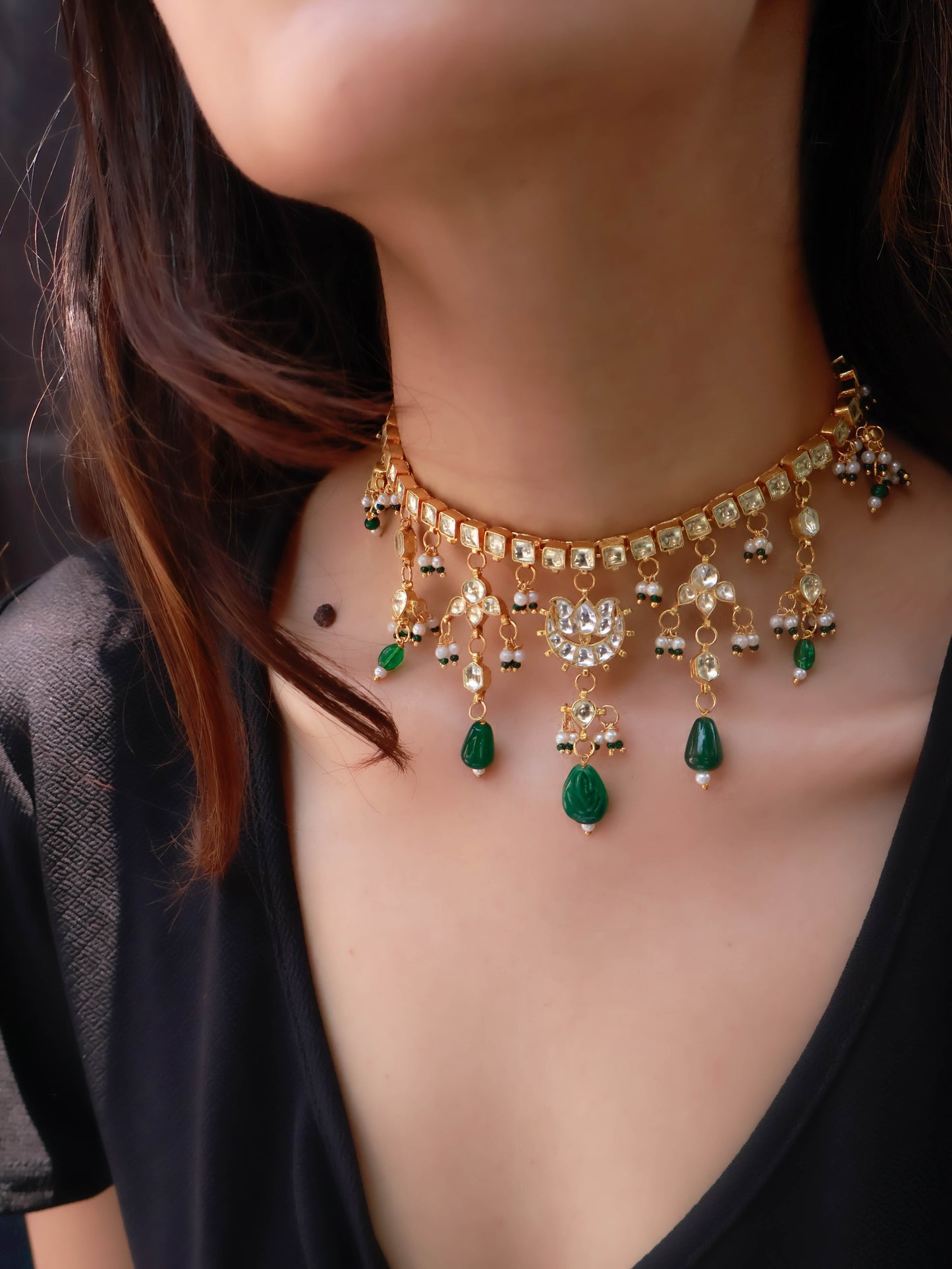 Kinza Green Kundan Necklace
