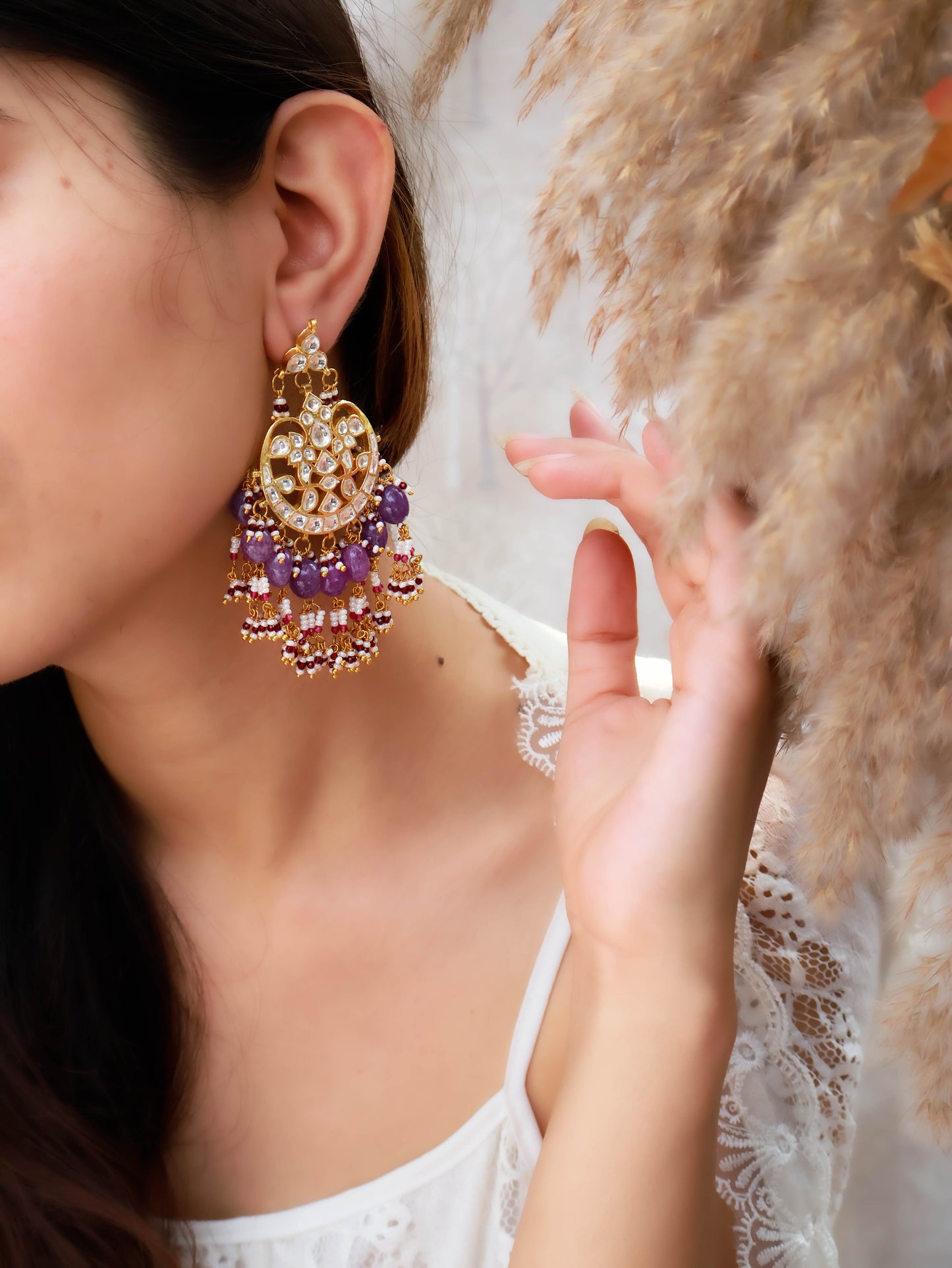 Elice Kundan Purple Chaandbaali Earrings