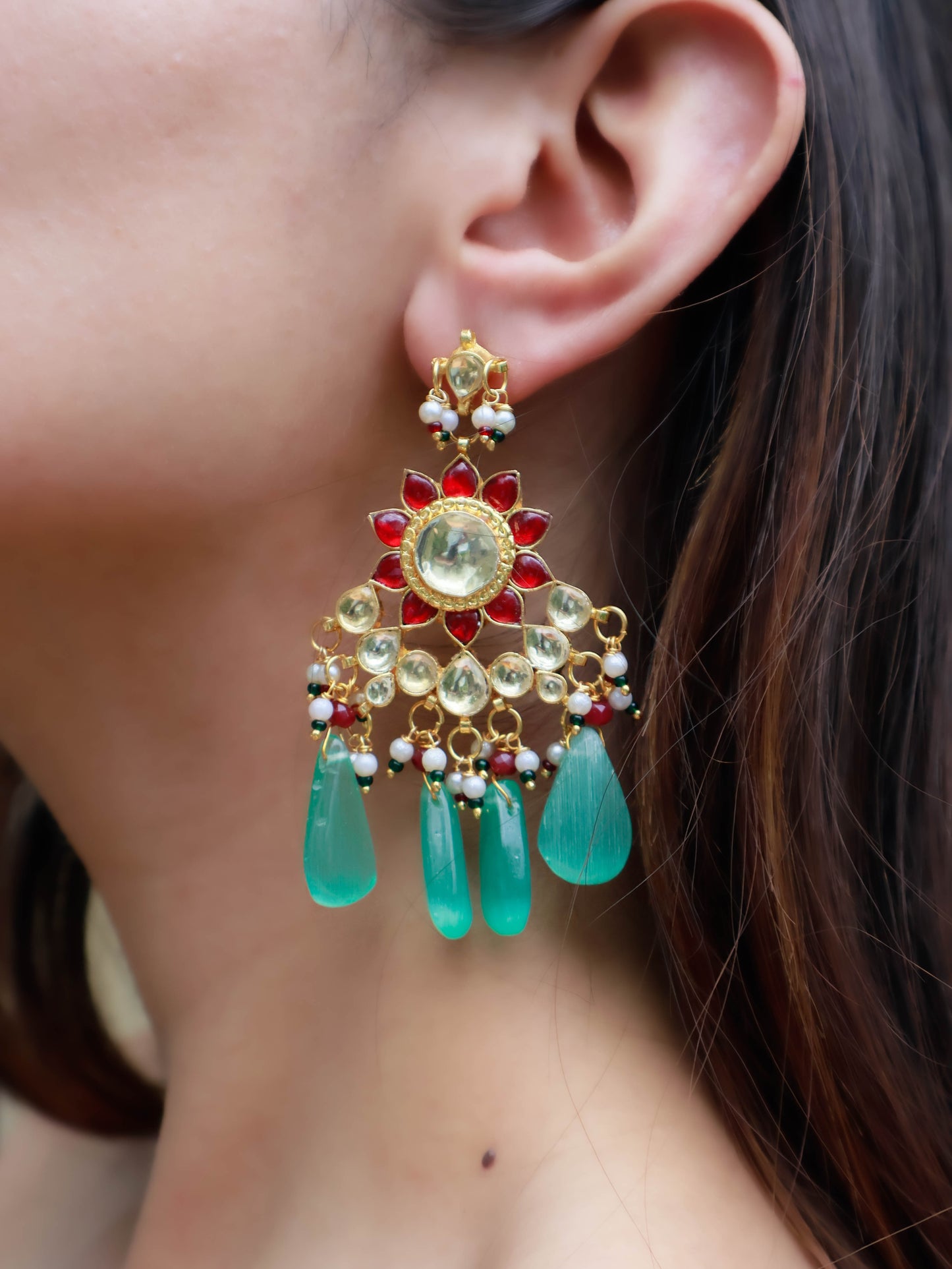 Hania Multicolored Kundan Chandbali Earrings