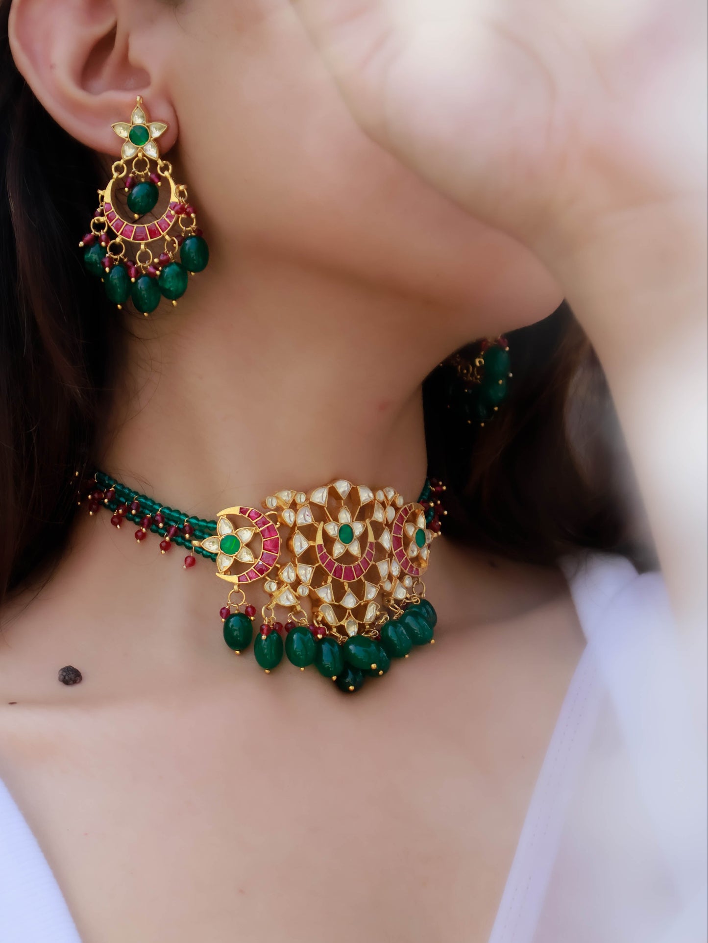 Irie Red & Green Kundan Necklace Set