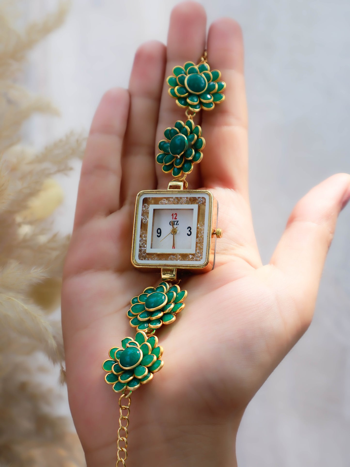 Evelina Green Floral Wrist Watch